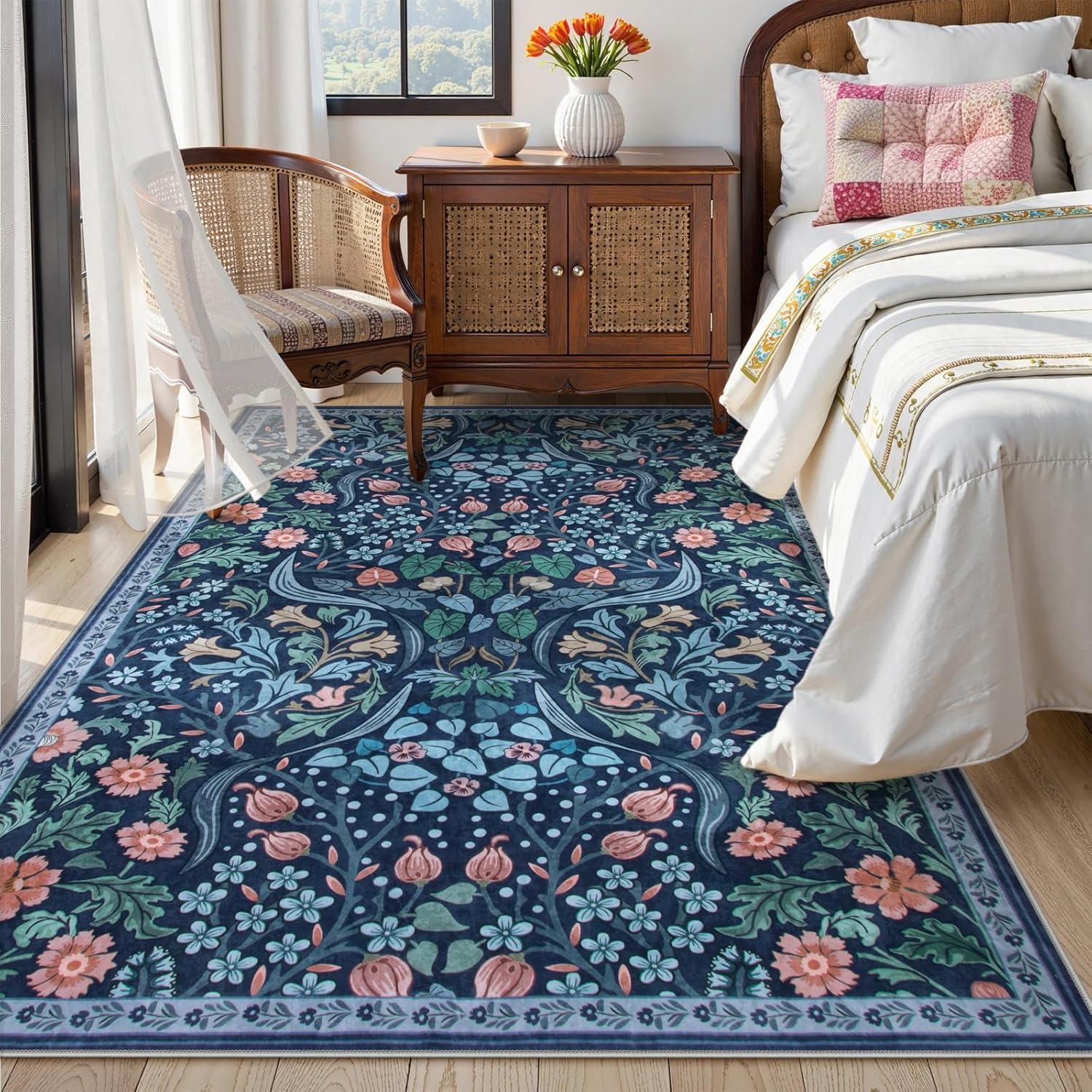 imageMoynesa Floral Washable 8x10 Rug Large Rugs for Living Room Green Soft 8 x 10 Boho Bedroom Rugs Non Slip Botanical Ultra Thin Floor Carpet for Dining Room Nursery GreenBlue