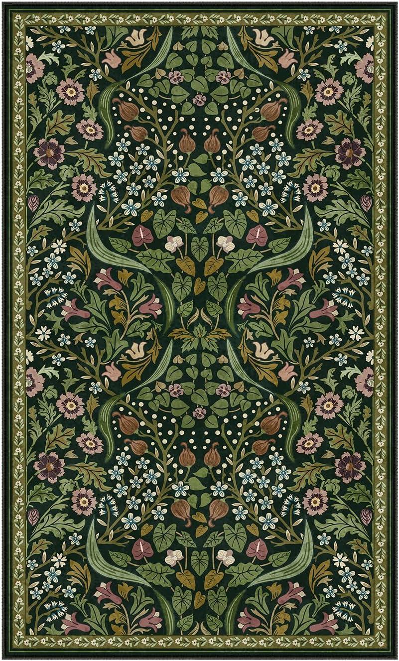 imageMoynesa Floral Washable 8x10 Rug Large Rugs for Living Room Green Soft 8 x 10 Boho Bedroom Rugs Non Slip Botanical Ultra Thin Floor Carpet for Dining Room Nursery GreenGreen