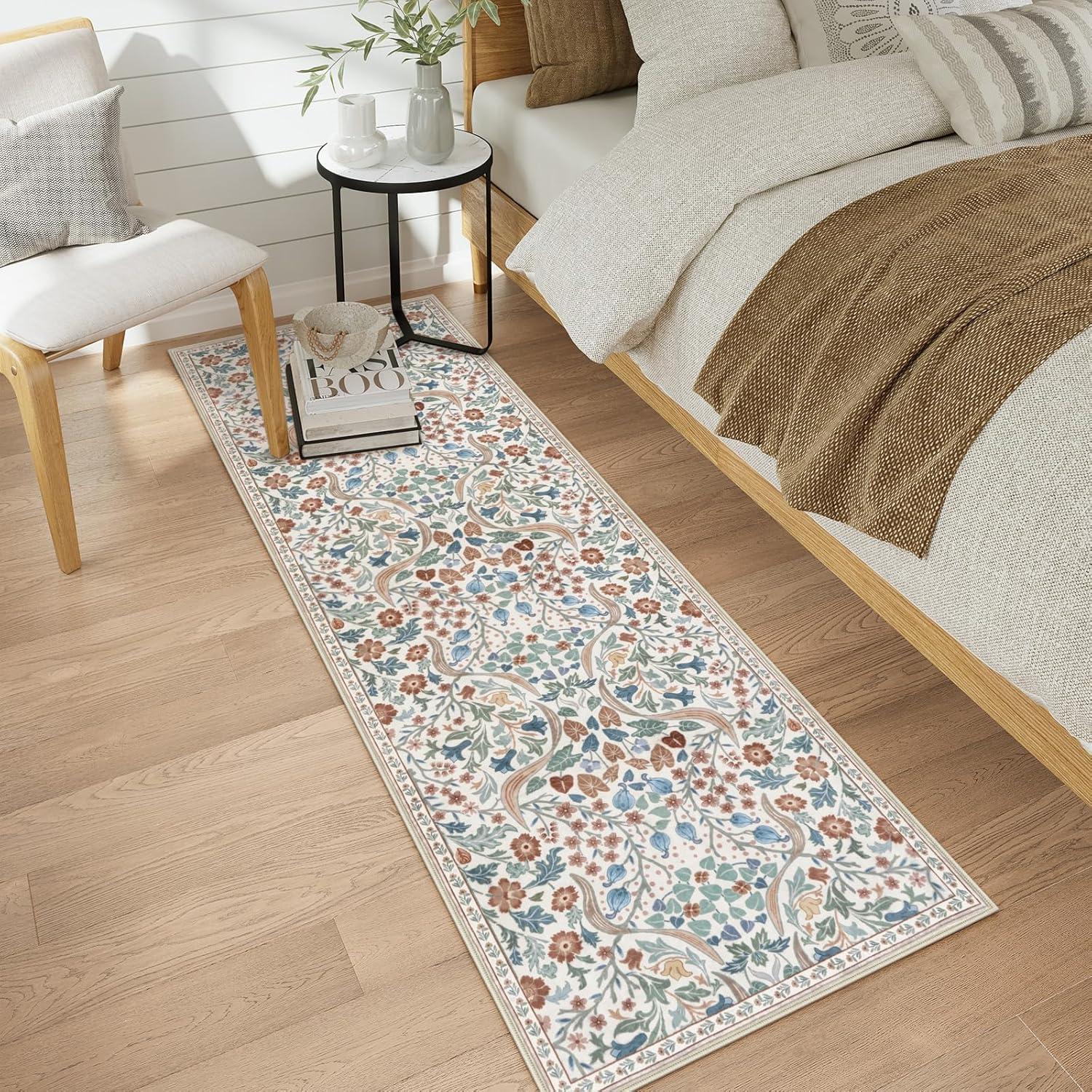 imageMoynesa Floral Washable 8x10 Rug Large Rugs for Living Room Green Soft 8 x 10 Boho Bedroom Rugs Non Slip Botanical Ultra Thin Floor Carpet for Dining Room Nursery GreenBeige