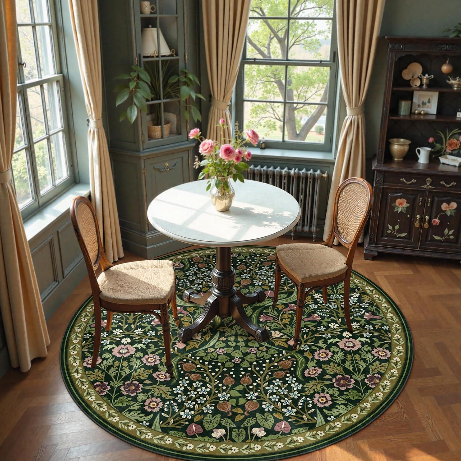 imageMoynesa Floral Washable 8x10 Rug Large Rugs for Living Room Green Soft 8 x 10 Boho Bedroom Rugs Non Slip Botanical Ultra Thin Floor Carpet for Dining Room Nursery GreenGreen