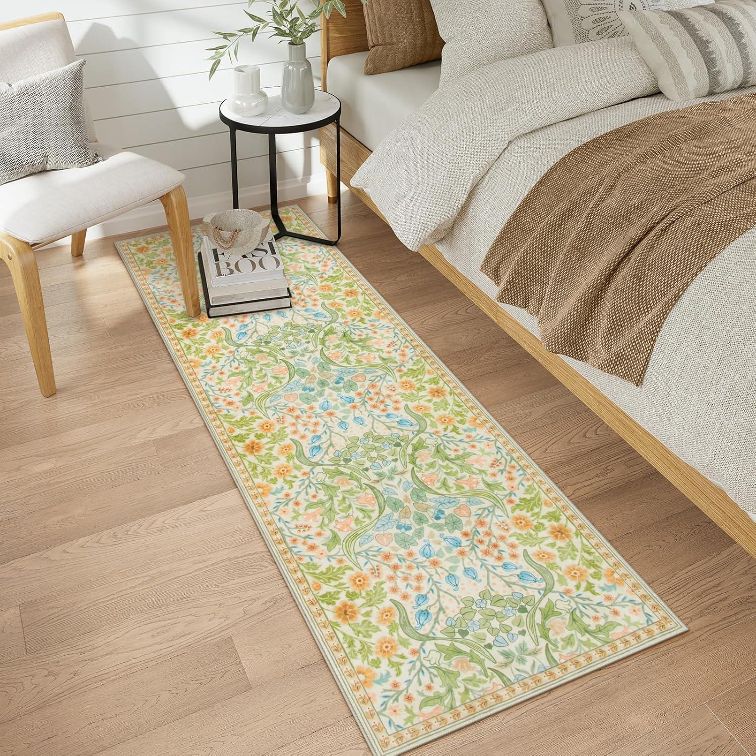 imageMoynesa Floral Washable 8x10 Rug Large Rugs for Living Room Green Soft 8 x 10 Boho Bedroom Rugs Non Slip Botanical Ultra Thin Floor Carpet for Dining Room Nursery GreenSpring