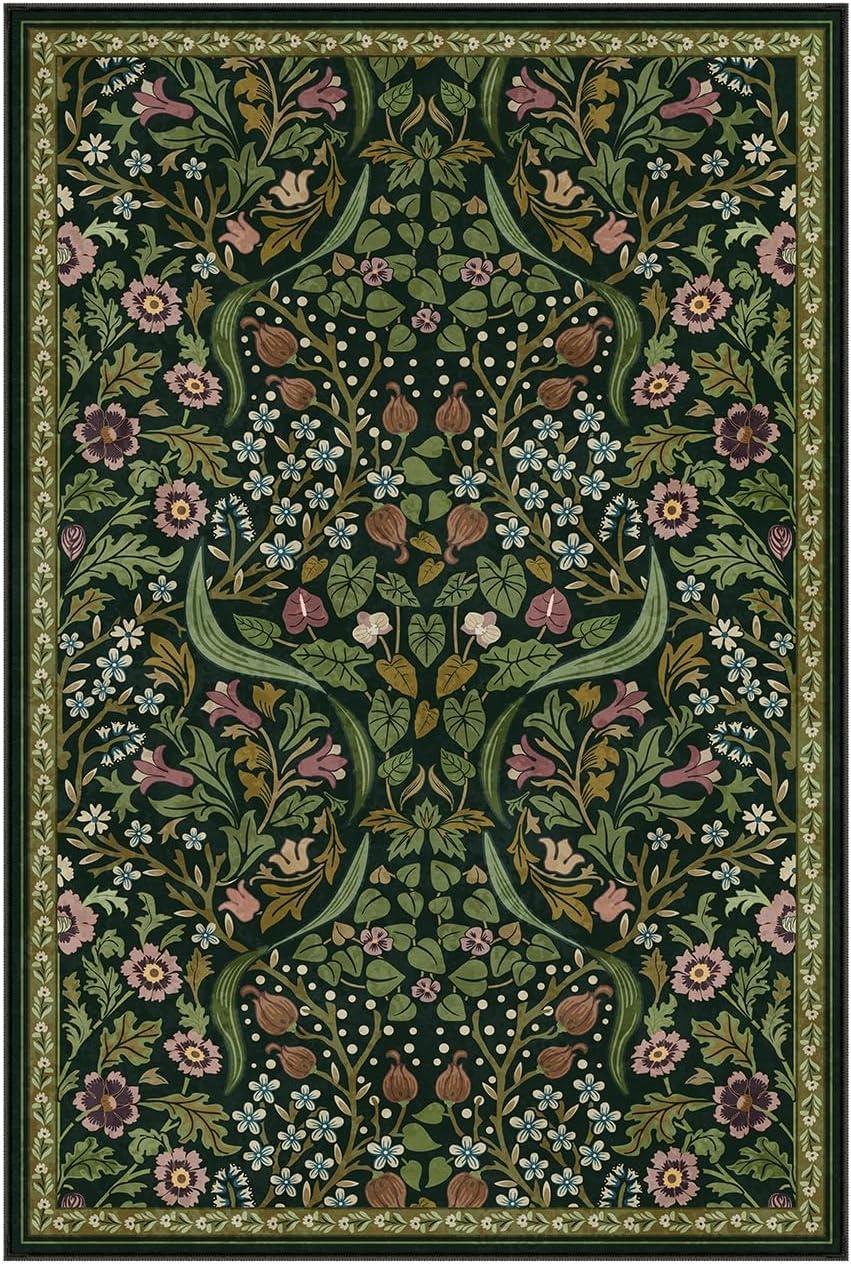 imageMoynesa Floral Washable 8x10 Rug Large Rugs for Living Room Green Soft 8 x 10 Boho Bedroom Rugs Non Slip Botanical Ultra Thin Floor Carpet for Dining Room Nursery GreenGreen