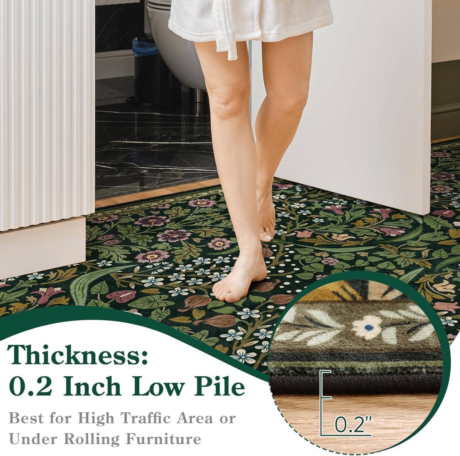 imageMoynesa Floral Washable 8x10 Rug Large Rugs for Living Room Green Soft 8 x 10 Boho Bedroom Rugs Non Slip Botanical Ultra Thin Floor Carpet for Dining Room Nursery GreenGreen