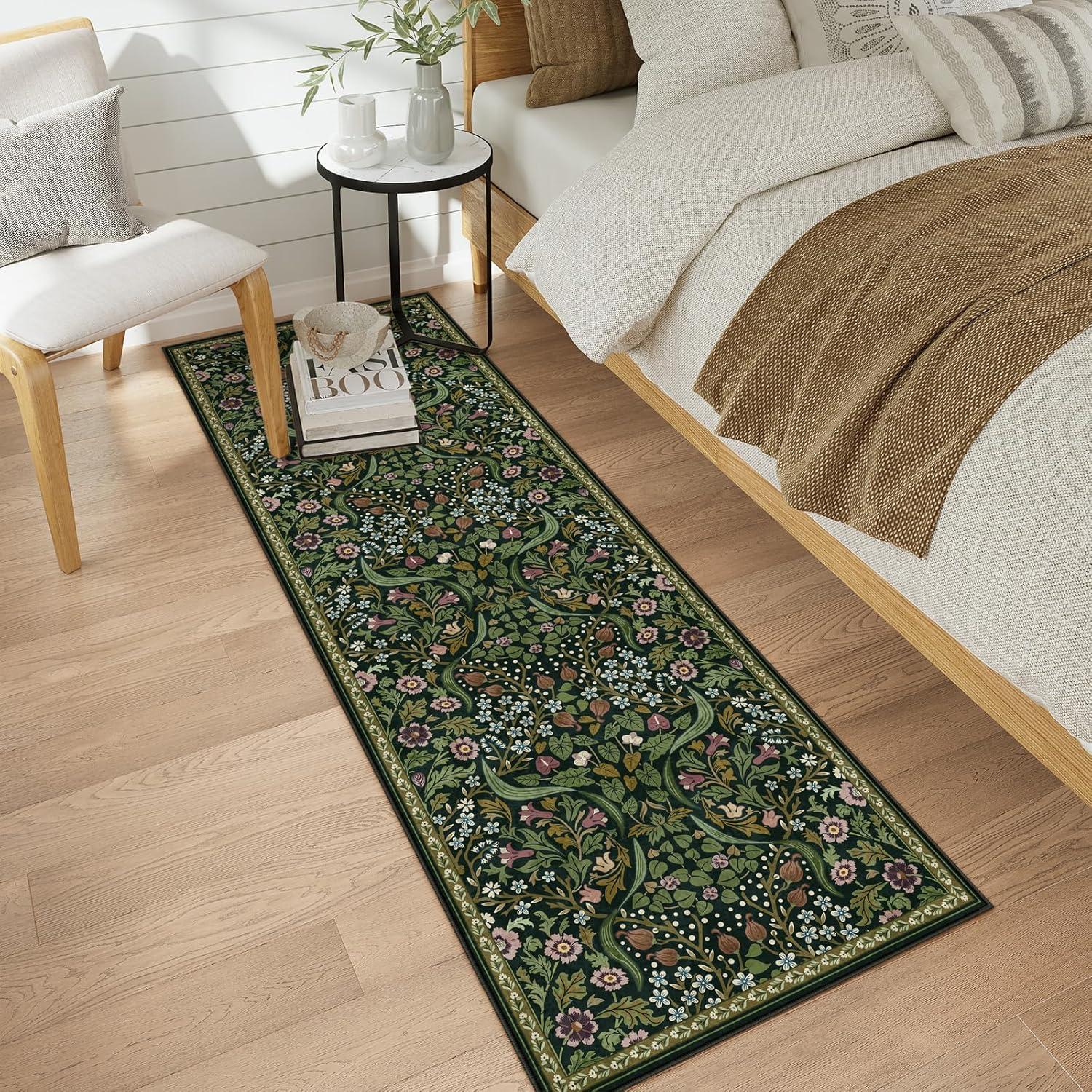 imageMoynesa Floral Washable 8x10 Rug Large Rugs for Living Room Green Soft 8 x 10 Boho Bedroom Rugs Non Slip Botanical Ultra Thin Floor Carpet for Dining Room Nursery GreenGreen