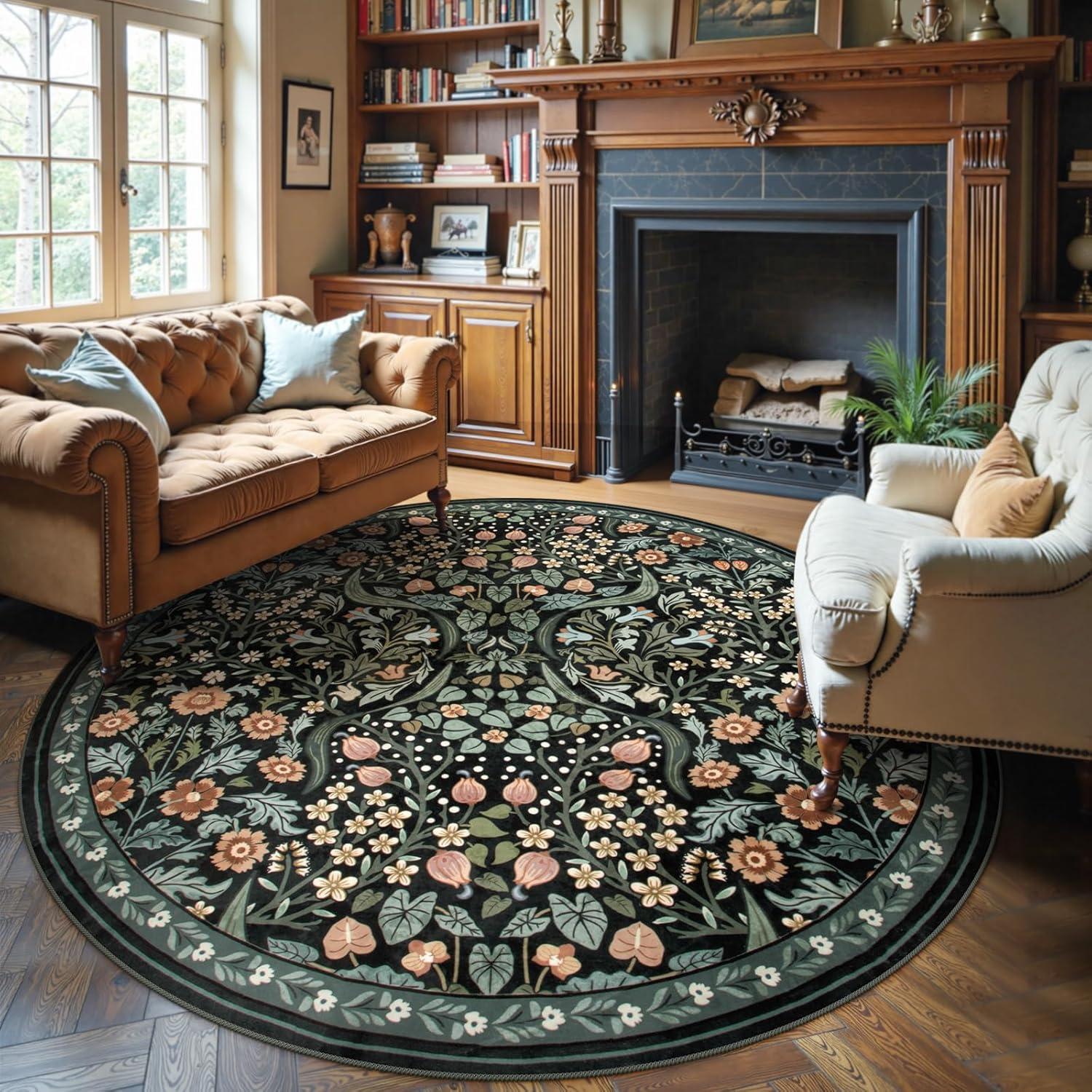 imageMoynesa Floral Washable 8x10 Rug Large Rugs for Living Room Green Soft 8 x 10 Boho Bedroom Rugs Non Slip Botanical Ultra Thin Floor Carpet for Dining Room Nursery GreenBlack