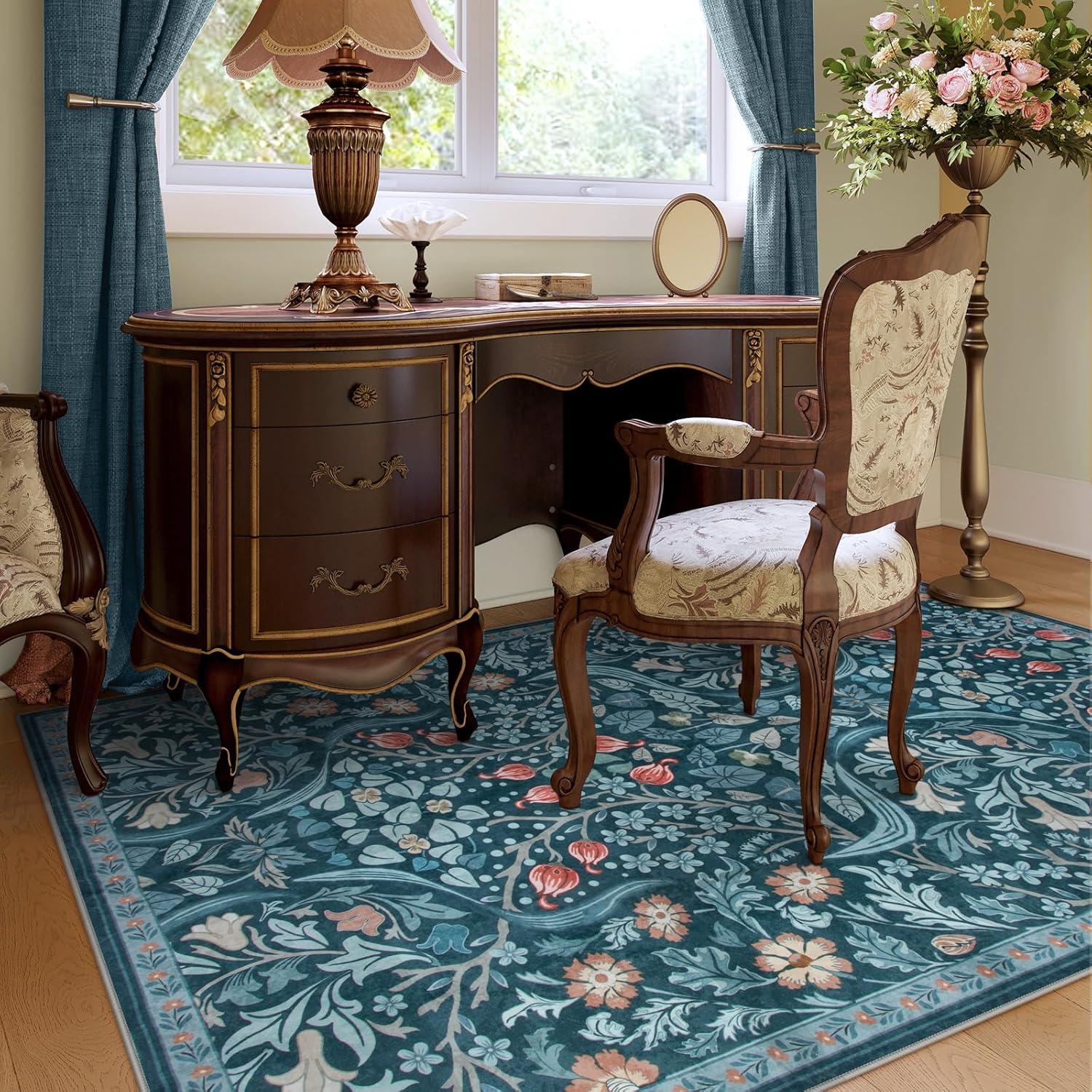 imageMoynesa Floral Washable 8x10 Rug Large Rugs for Living Room Green Soft 8 x 10 Boho Bedroom Rugs Non Slip Botanical Ultra Thin Floor Carpet for Dining Room Nursery GreenTeal