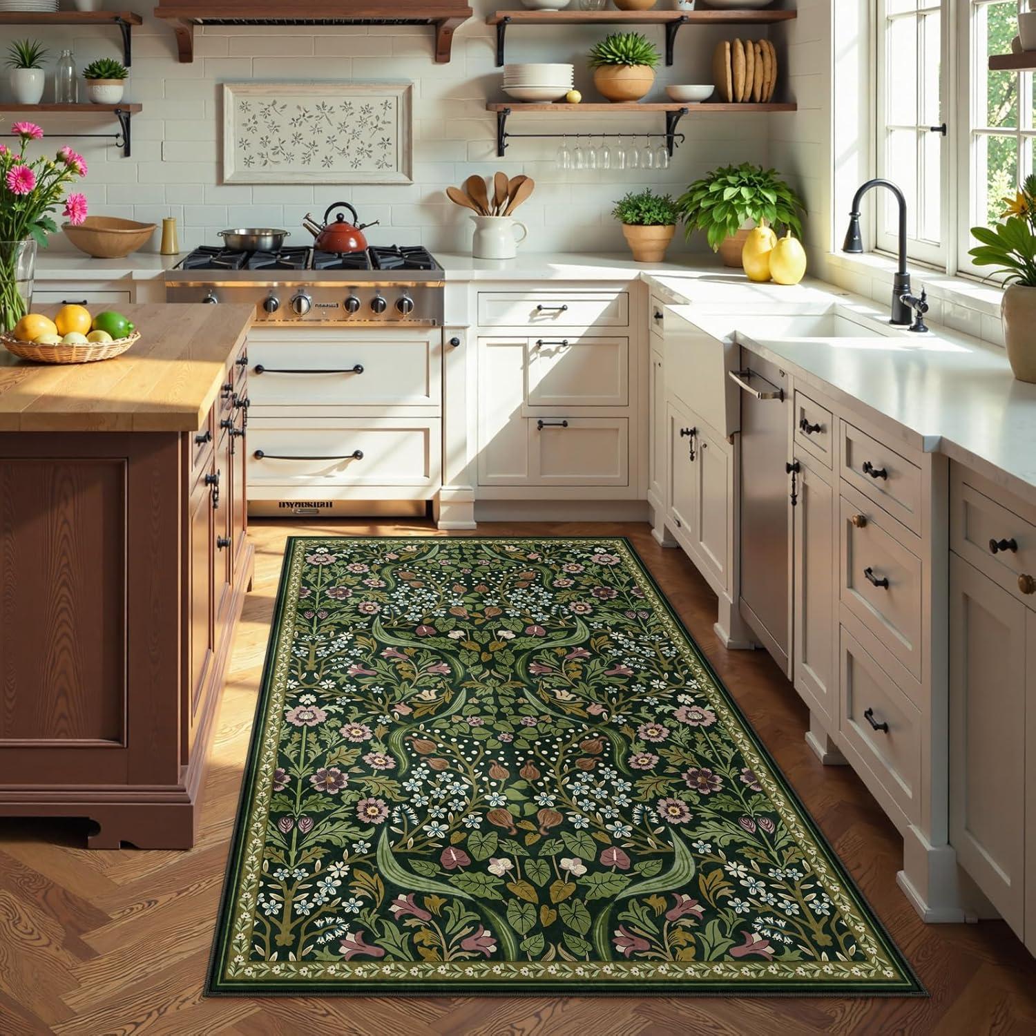 imageMoynesa Floral Washable 8x10 Rug Large Rugs for Living Room Green Soft 8 x 10 Boho Bedroom Rugs Non Slip Botanical Ultra Thin Floor Carpet for Dining Room Nursery GreenGreen