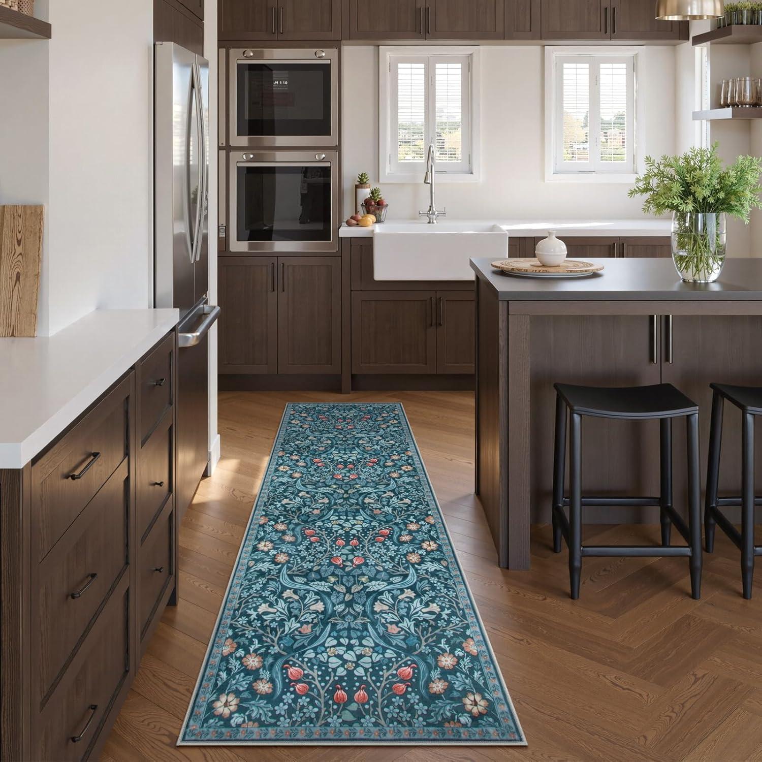 imageMoynesa Floral Washable 8x10 Rug Large Rugs for Living Room Green Soft 8 x 10 Boho Bedroom Rugs Non Slip Botanical Ultra Thin Floor Carpet for Dining Room Nursery GreenTeal