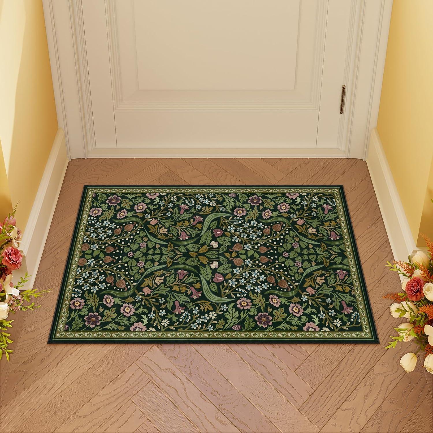 imageMoynesa Floral Washable 8x10 Rug Large Rugs for Living Room Green Soft 8 x 10 Boho Bedroom Rugs Non Slip Botanical Ultra Thin Floor Carpet for Dining Room Nursery GreenGreen