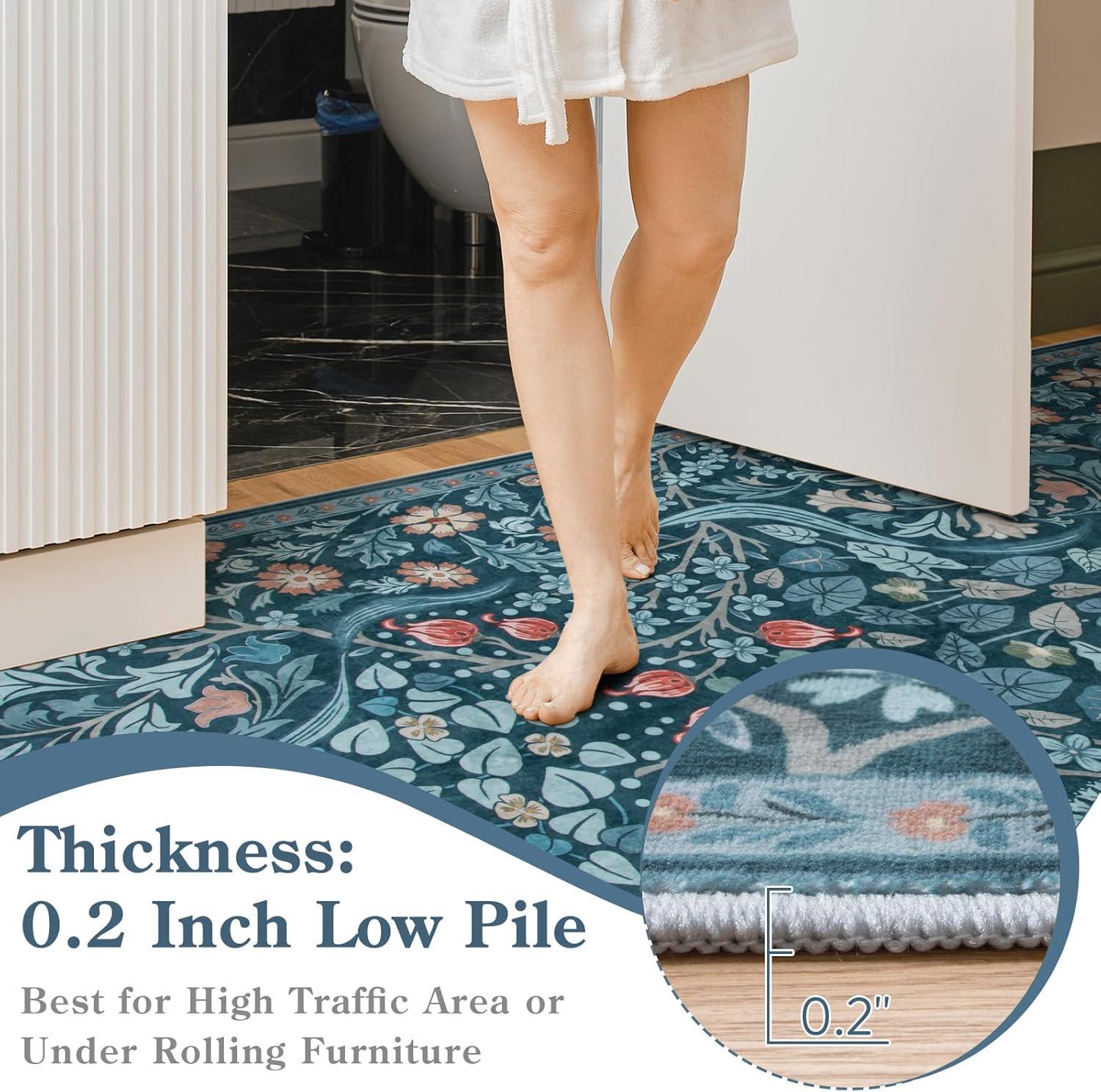 imageMoynesa Floral Washable 8x10 Rug Large Rugs for Living Room Green Soft 8 x 10 Boho Bedroom Rugs Non Slip Botanical Ultra Thin Floor Carpet for Dining Room Nursery GreenTeal