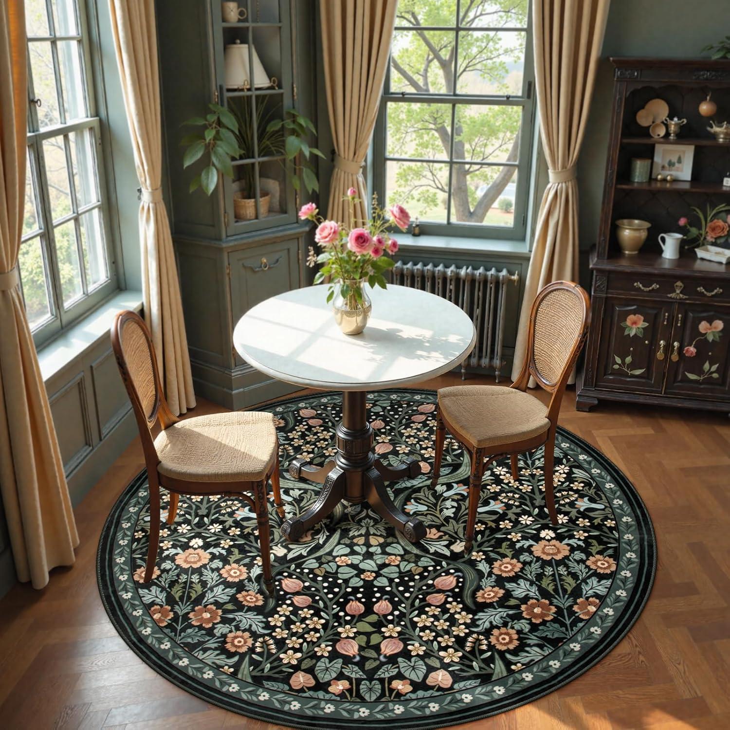 imageMoynesa Floral Washable 8x10 Rug Large Rugs for Living Room Green Soft 8 x 10 Boho Bedroom Rugs Non Slip Botanical Ultra Thin Floor Carpet for Dining Room Nursery GreenBlack