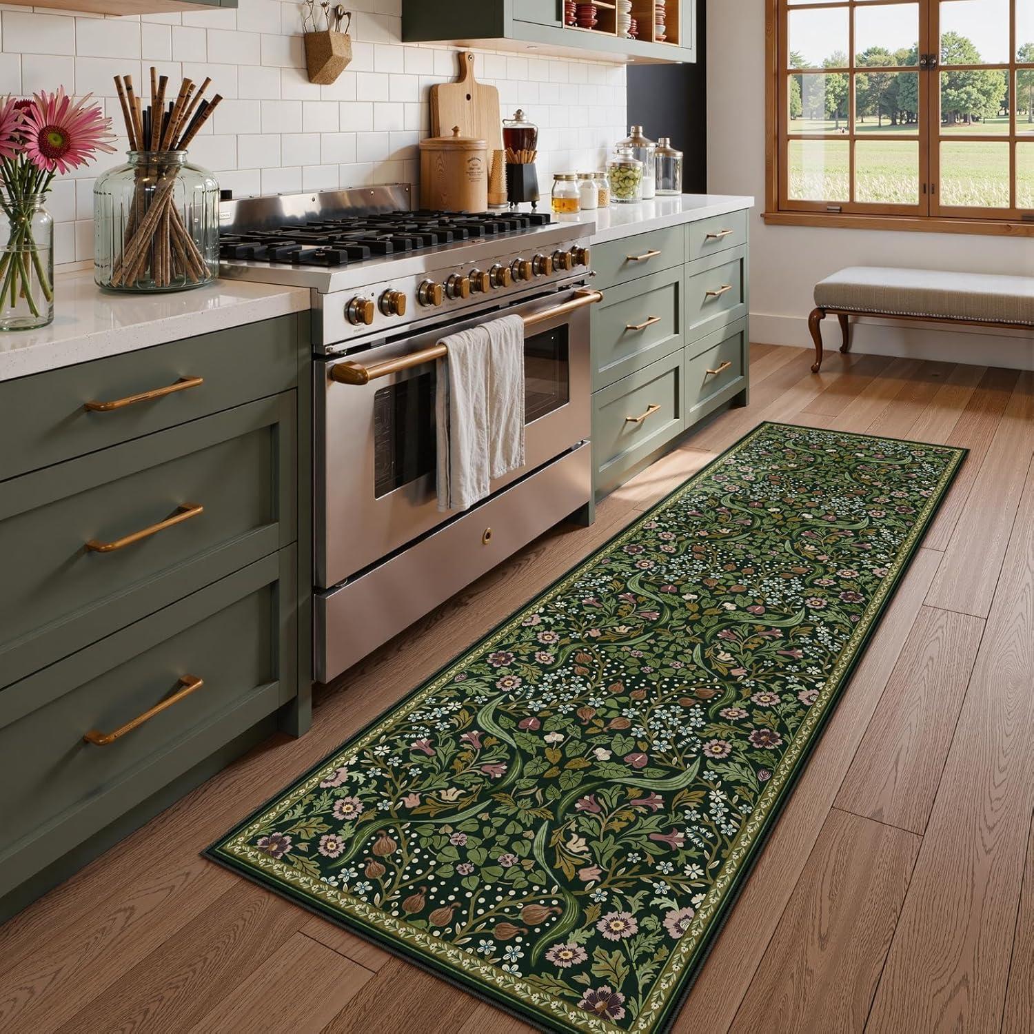imageMoynesa Floral Washable 8x10 Rug Large Rugs for Living Room Green Soft 8 x 10 Boho Bedroom Rugs Non Slip Botanical Ultra Thin Floor Carpet for Dining Room Nursery GreenGreen