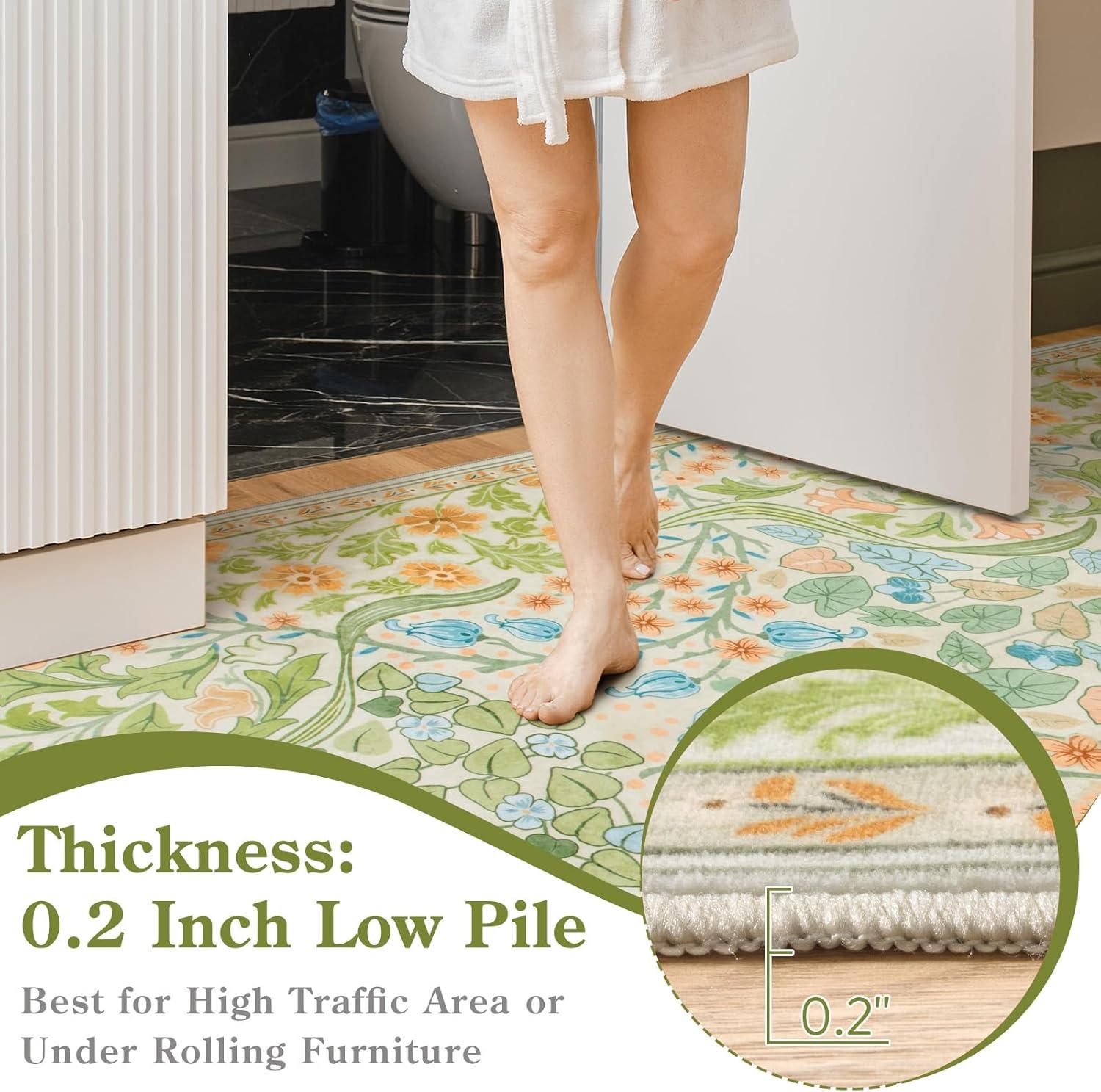 imageMoynesa Floral Washable 8x10 Rug Large Rugs for Living Room Green Soft 8 x 10 Boho Bedroom Rugs Non Slip Botanical Ultra Thin Floor Carpet for Dining Room Nursery GreenSpring