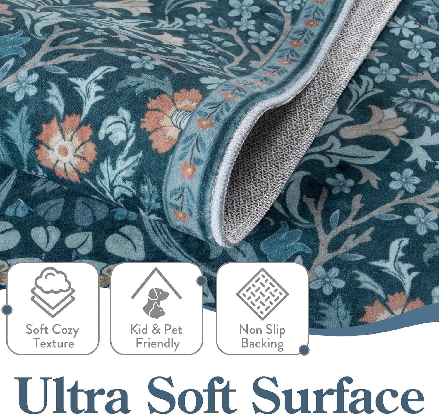 imageMoynesa Floral Washable 8x10 Rug Large Rugs for Living Room Green Soft 8 x 10 Boho Bedroom Rugs Non Slip Botanical Ultra Thin Floor Carpet for Dining Room Nursery GreenTeal