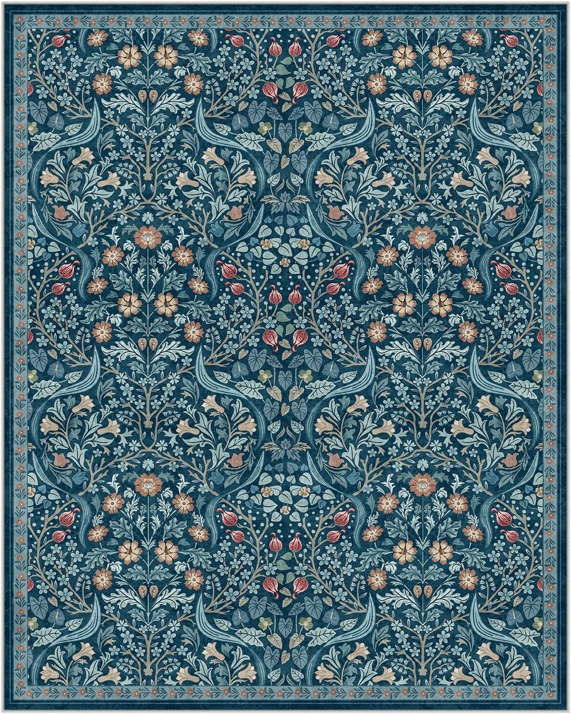imageMoynesa Floral Washable 8x10 Rug Large Rugs for Living Room Green Soft 8 x 10 Boho Bedroom Rugs Non Slip Botanical Ultra Thin Floor Carpet for Dining Room Nursery GreenTeal