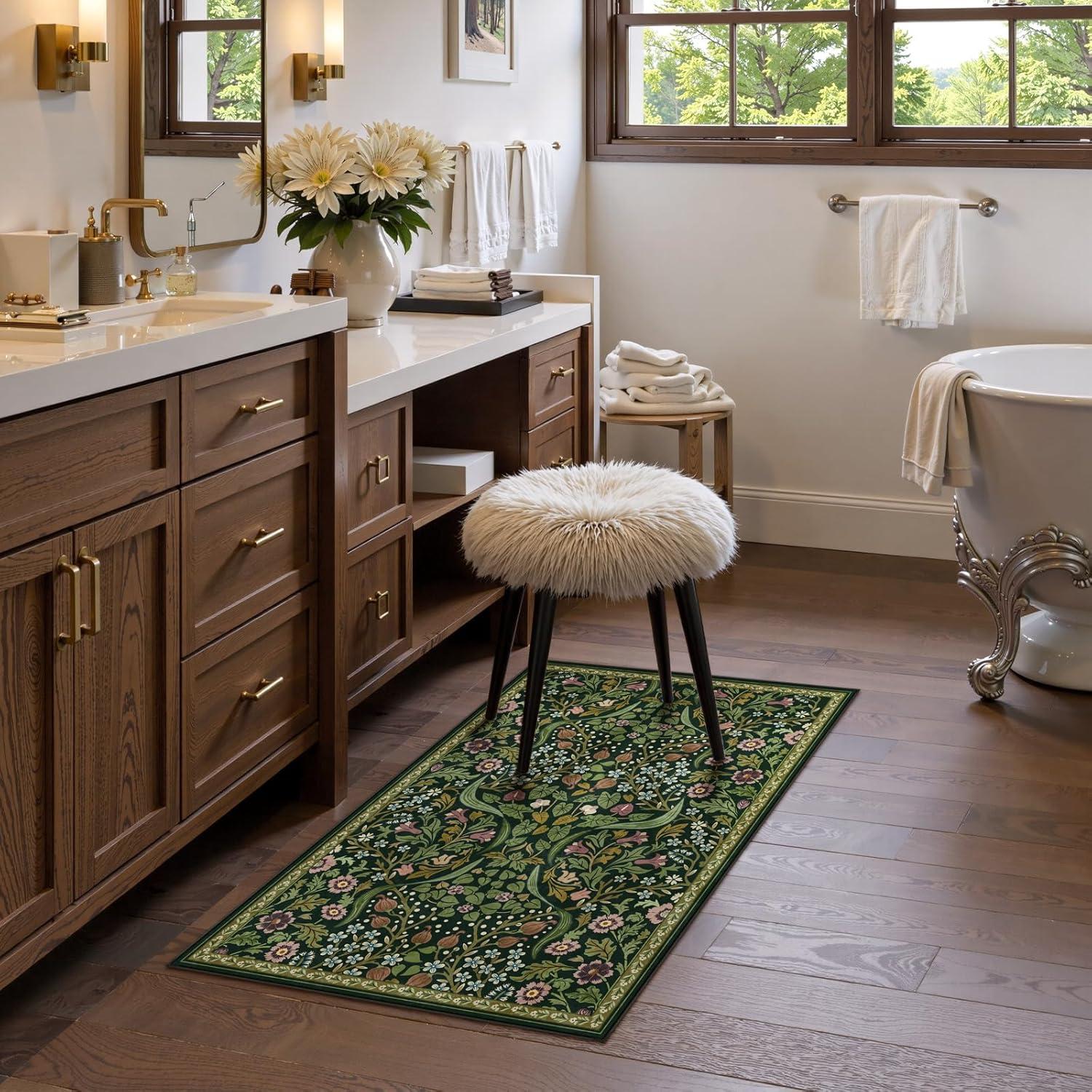 imageMoynesa Floral Washable 8x10 Rug Large Rugs for Living Room Green Soft 8 x 10 Boho Bedroom Rugs Non Slip Botanical Ultra Thin Floor Carpet for Dining Room Nursery GreenGreen