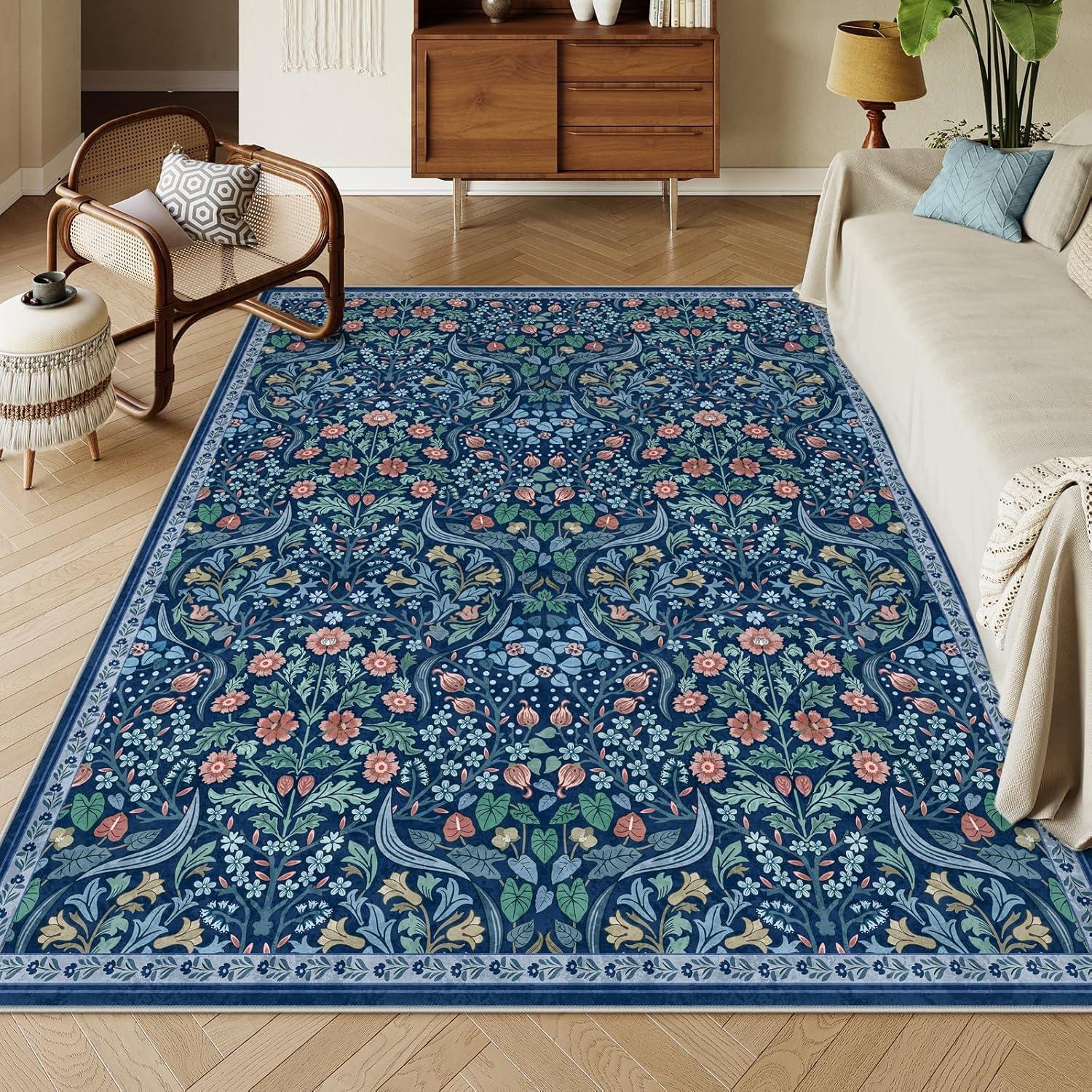 imageMoynesa Floral Washable 8x10 Rug Large Rugs for Living Room Green Soft 8 x 10 Boho Bedroom Rugs Non Slip Botanical Ultra Thin Floor Carpet for Dining Room Nursery GreenBlue