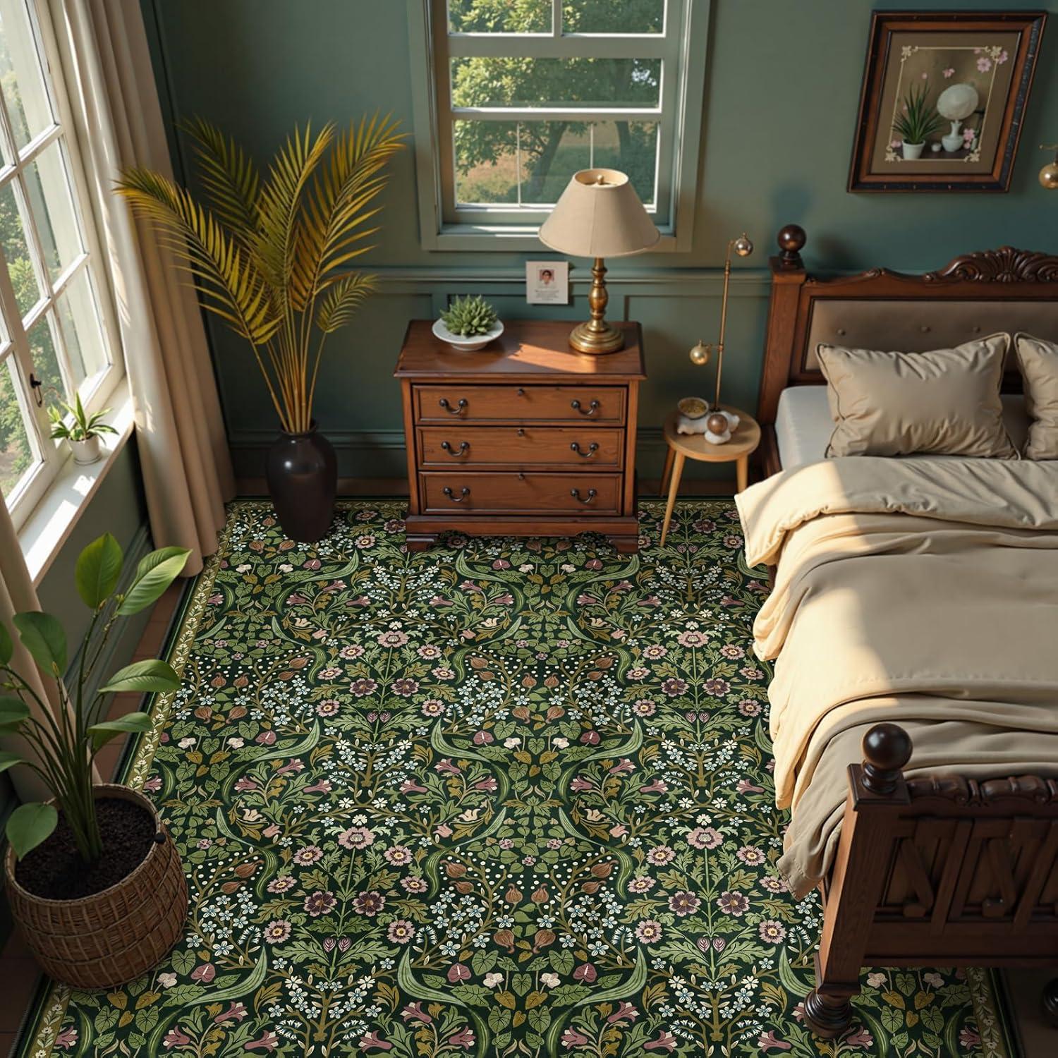 imageMoynesa Floral Washable 8x10 Rug Large Rugs for Living Room Green Soft 8 x 10 Boho Bedroom Rugs Non Slip Botanical Ultra Thin Floor Carpet for Dining Room Nursery GreenGreen