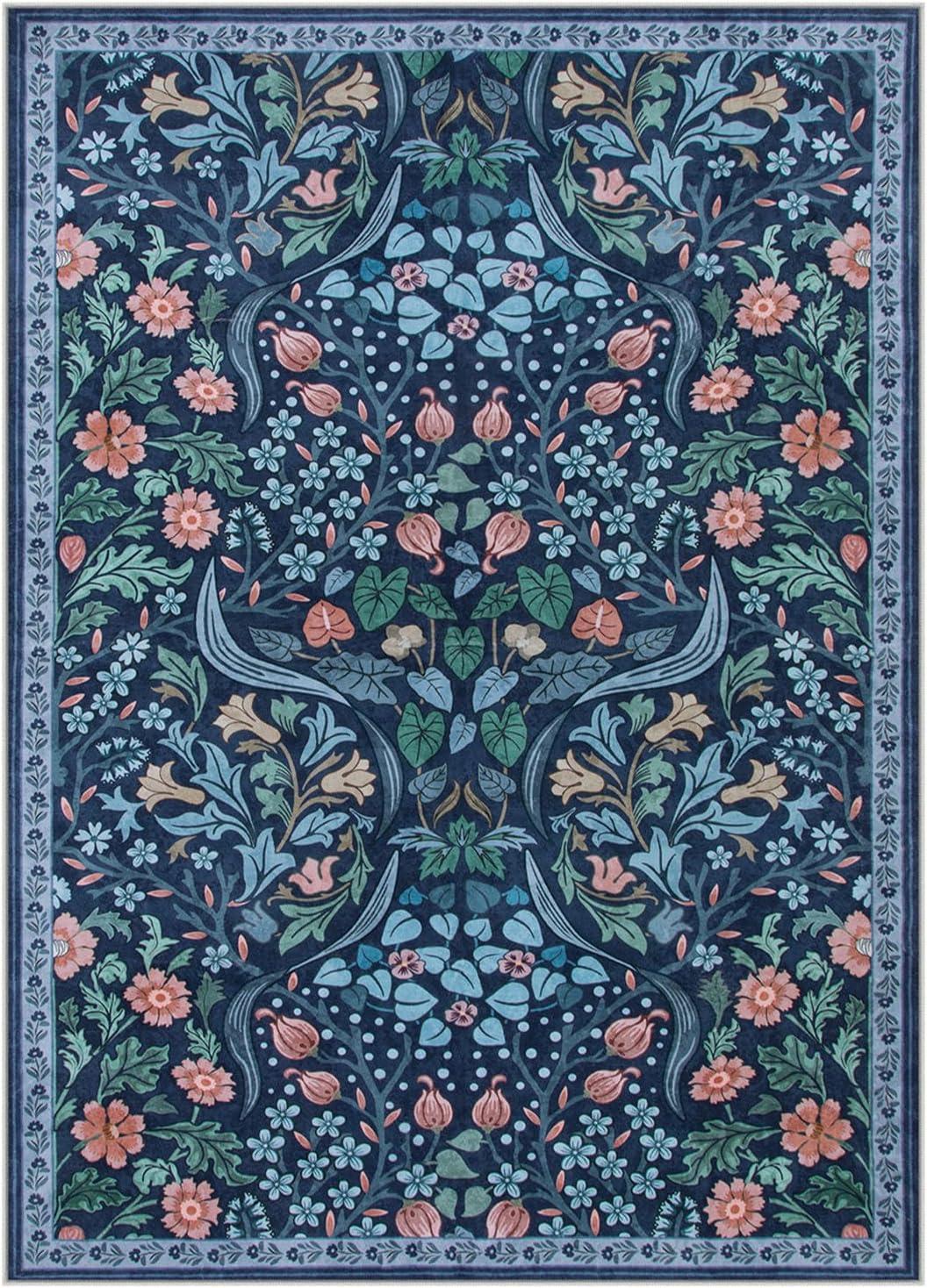 imageMoynesa Floral Washable 8x10 Rug Large Rugs for Living Room Green Soft 8 x 10 Boho Bedroom Rugs Non Slip Botanical Ultra Thin Floor Carpet for Dining Room Nursery GreenBlue