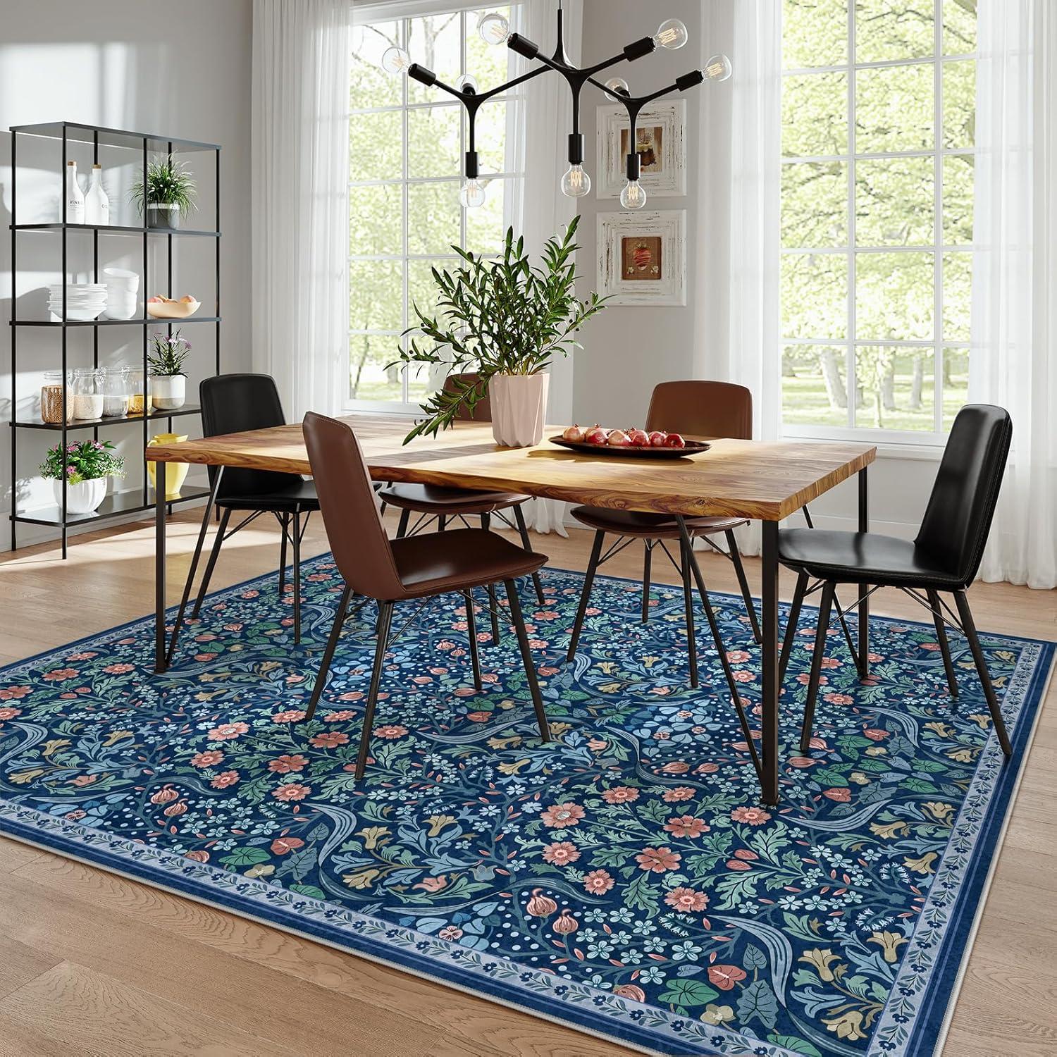 imageMoynesa Floral Washable 8x10 Rug Large Rugs for Living Room Green Soft 8 x 10 Boho Bedroom Rugs Non Slip Botanical Ultra Thin Floor Carpet for Dining Room Nursery GreenBlue