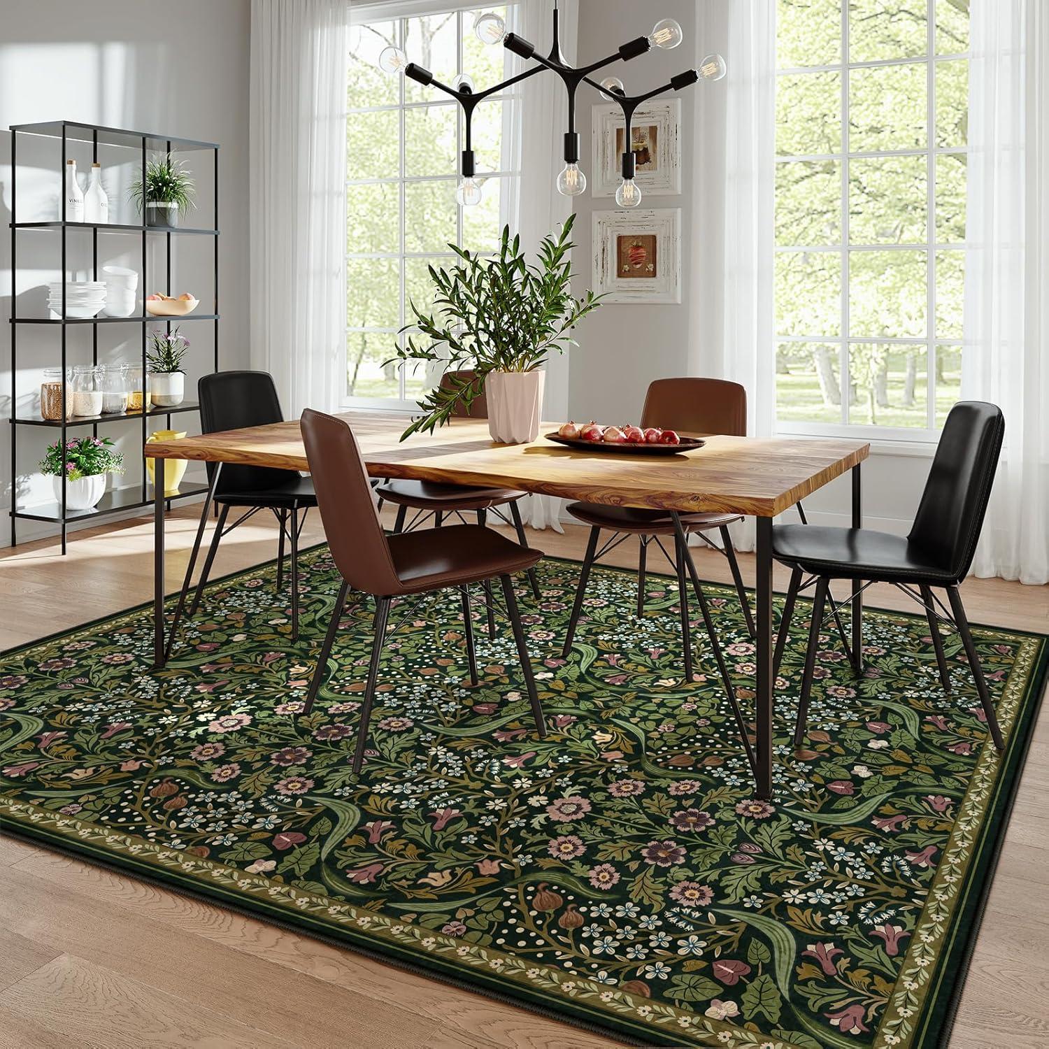imageMoynesa Floral Washable 8x10 Rug Large Rugs for Living Room Green Soft 8 x 10 Boho Bedroom Rugs Non Slip Botanical Ultra Thin Floor Carpet for Dining Room Nursery GreenGreen