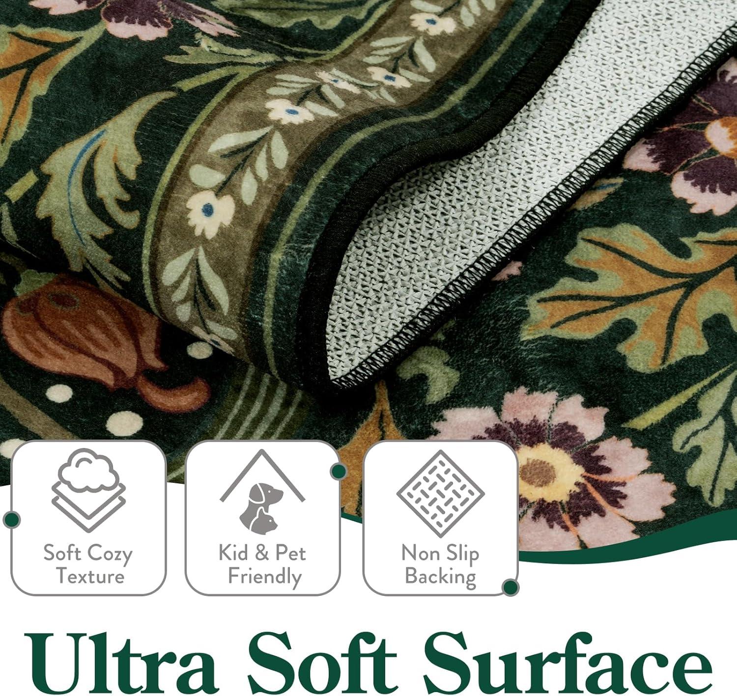 imageMoynesa Floral Washable 8x10 Rug Large Rugs for Living Room Green Soft 8 x 10 Boho Bedroom Rugs Non Slip Botanical Ultra Thin Floor Carpet for Dining Room Nursery GreenGreen