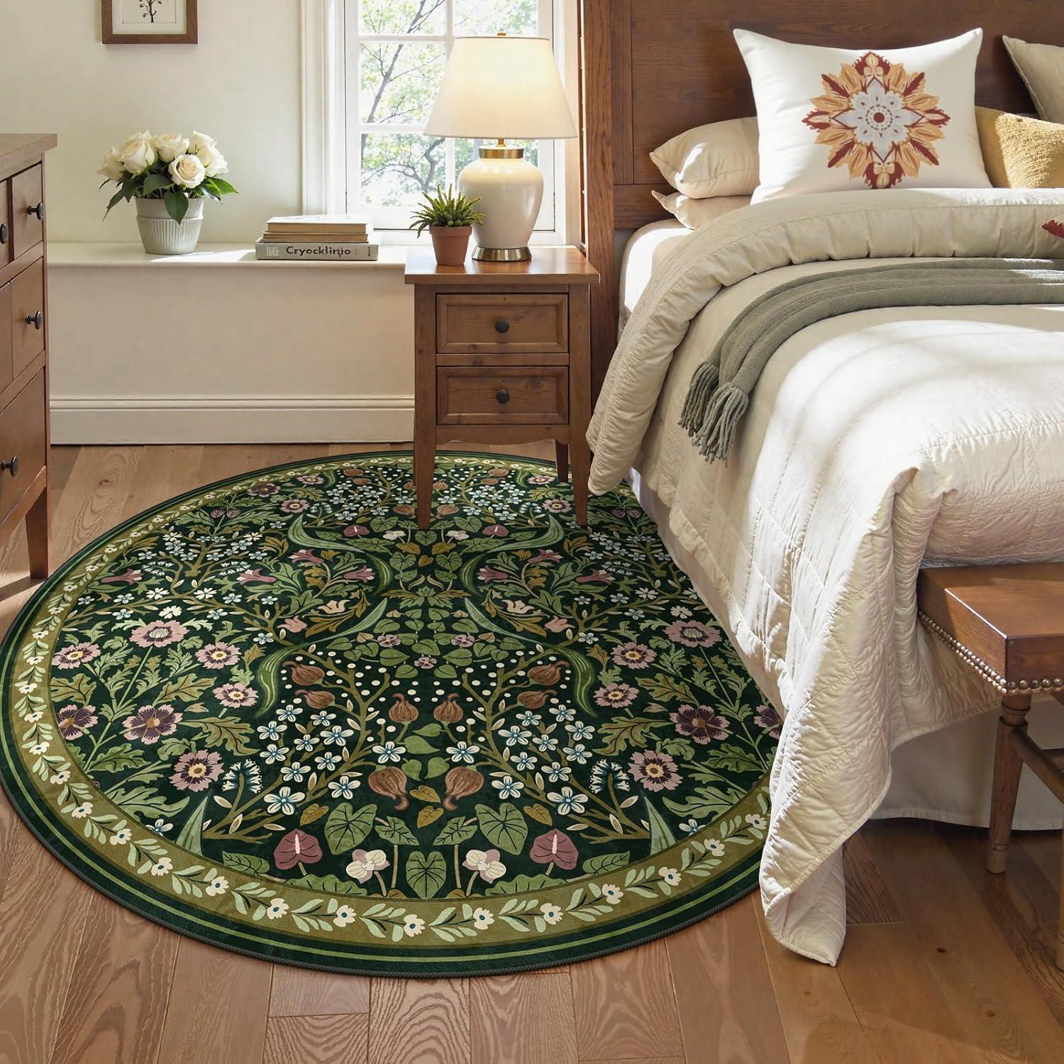 imageMoynesa Floral Washable 8x10 Rug Large Rugs for Living Room Green Soft 8 x 10 Boho Bedroom Rugs Non Slip Botanical Ultra Thin Floor Carpet for Dining Room Nursery GreenGreen