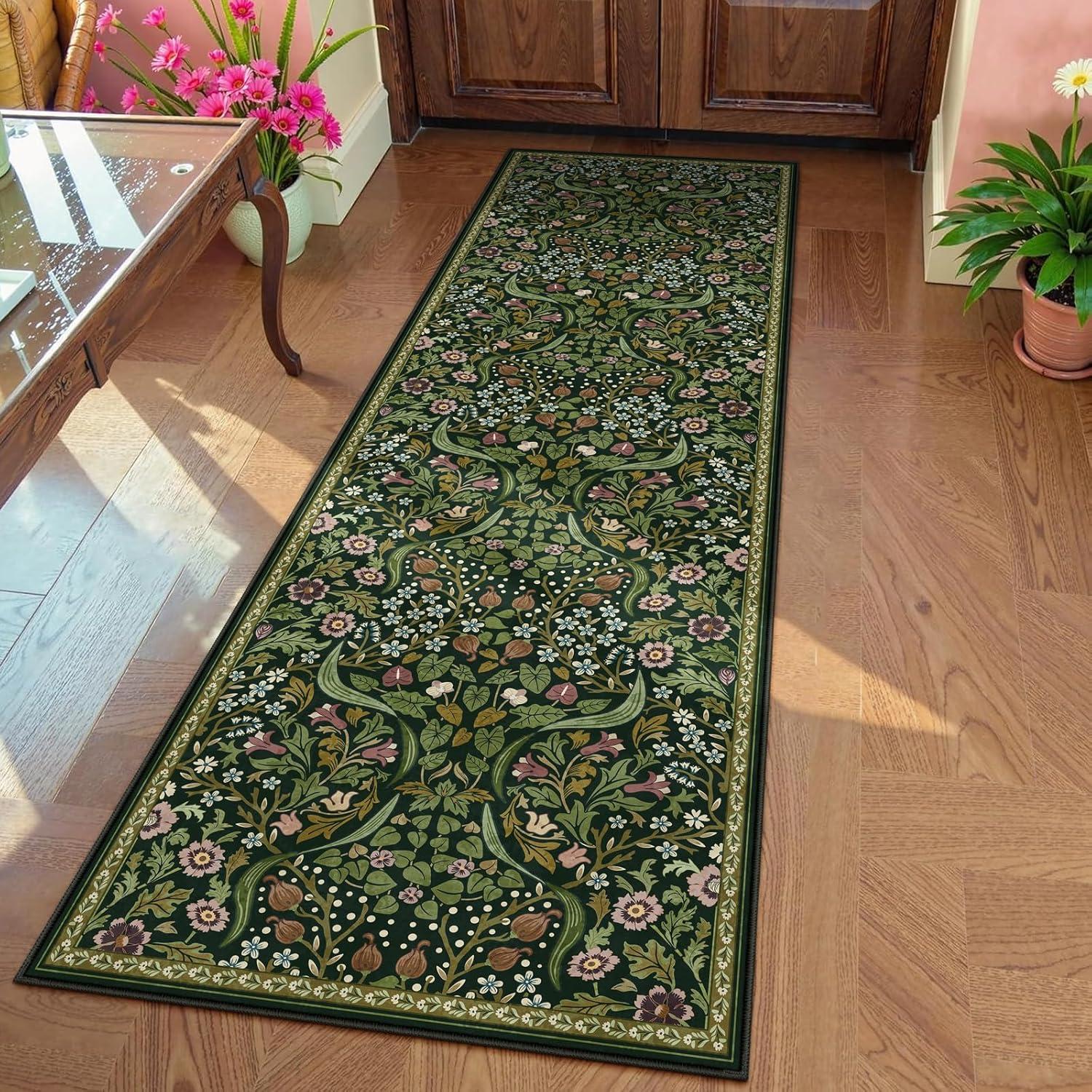 imageMoynesa Floral Washable 8x10 Rug Large Rugs for Living Room Green Soft 8 x 10 Boho Bedroom Rugs Non Slip Botanical Ultra Thin Floor Carpet for Dining Room Nursery GreenGreen