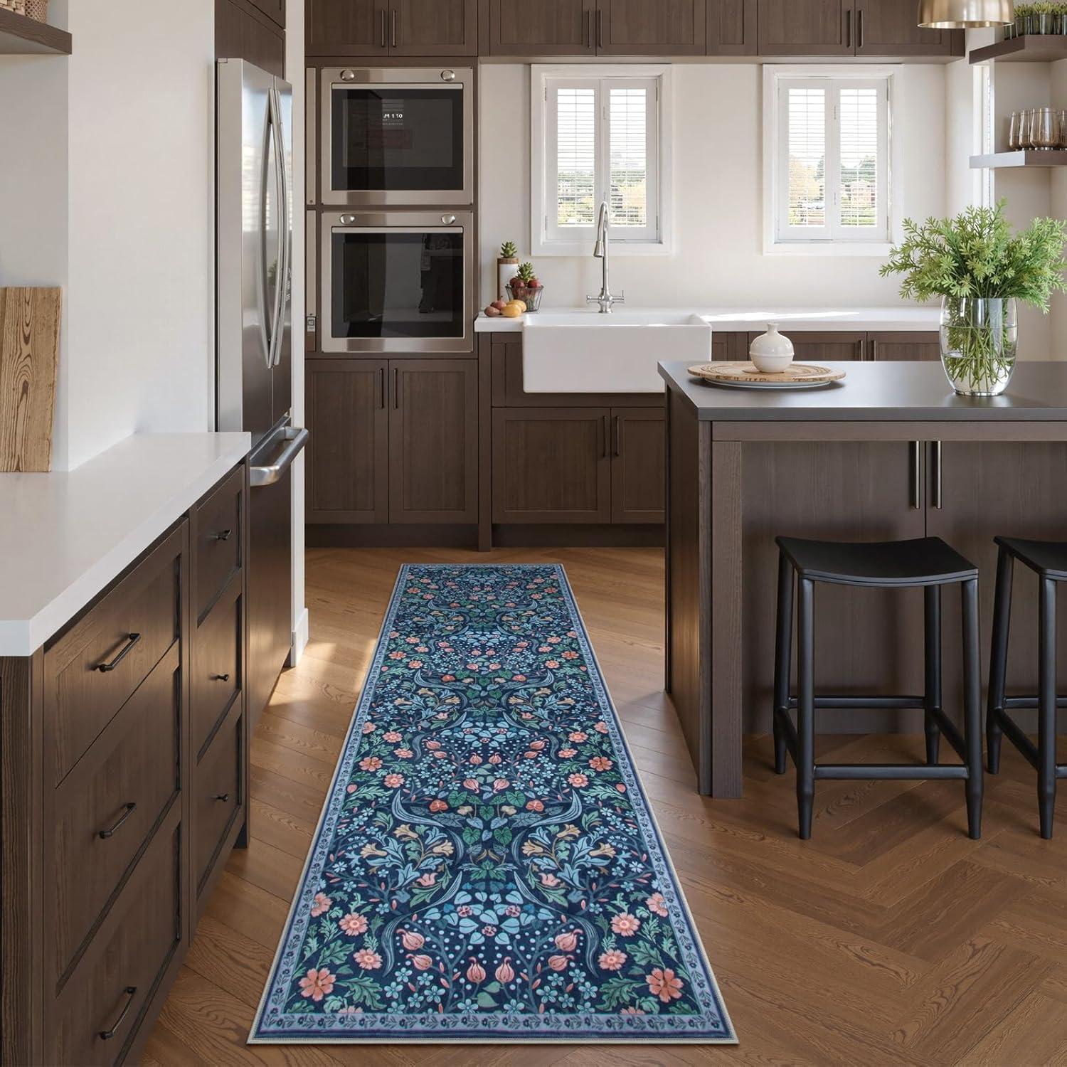 imageMoynesa Floral Washable 8x10 Rug Large Rugs for Living Room Green Soft 8 x 10 Boho Bedroom Rugs Non Slip Botanical Ultra Thin Floor Carpet for Dining Room Nursery GreenBlue