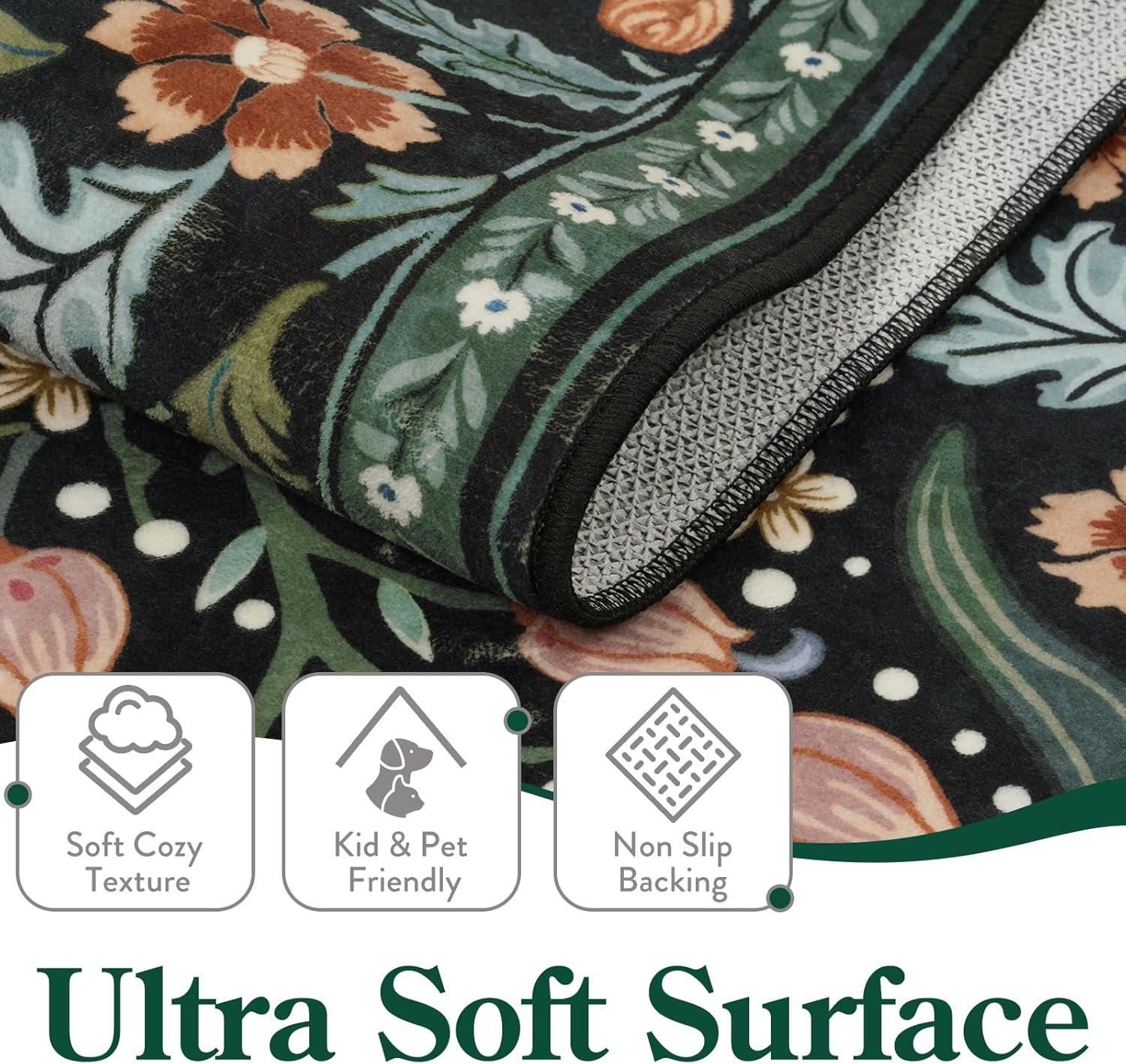 imageMoynesa Floral Washable 8x10 Rug Large Rugs for Living Room Green Soft 8 x 10 Boho Bedroom Rugs Non Slip Botanical Ultra Thin Floor Carpet for Dining Room Nursery GreenBlack