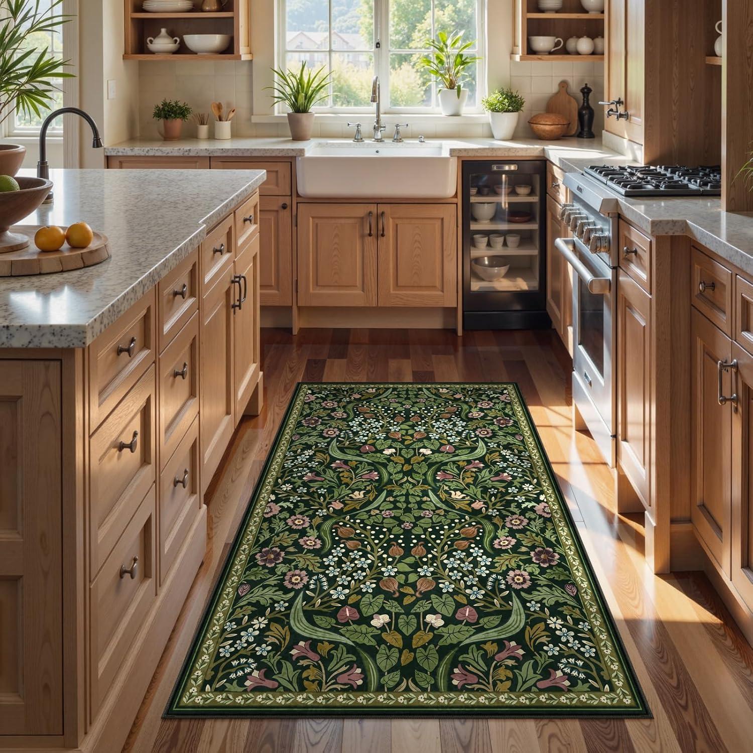 imageMoynesa Floral Washable 8x10 Rug Large Rugs for Living Room Green Soft 8 x 10 Boho Bedroom Rugs Non Slip Botanical Ultra Thin Floor Carpet for Dining Room Nursery GreenGreen