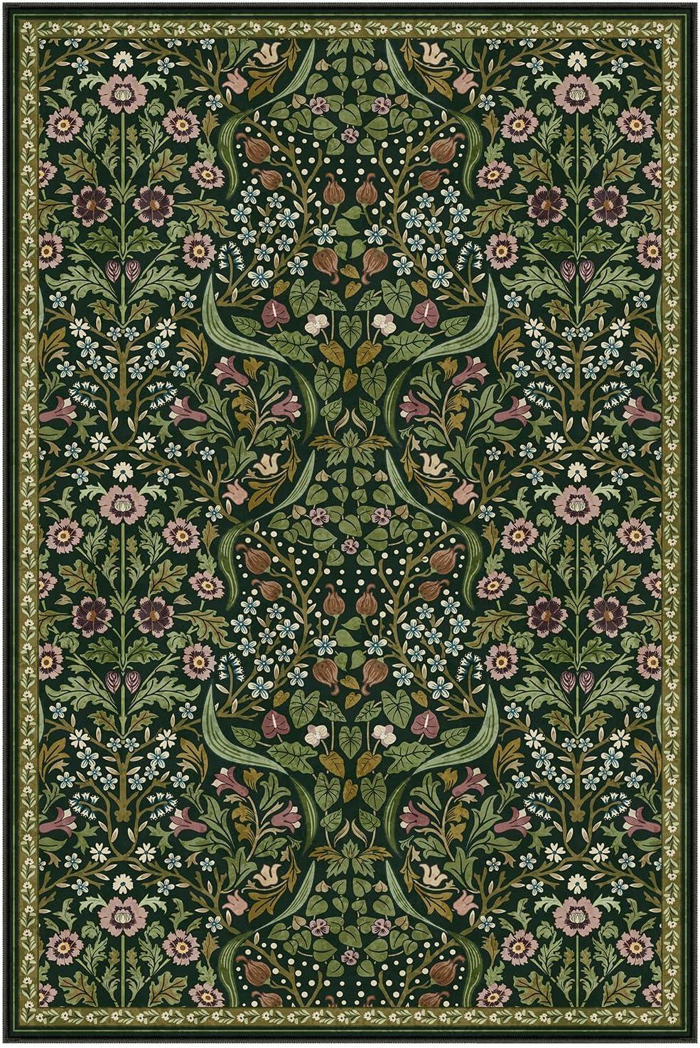 imageMoynesa Floral Washable 8x10 Rug Large Rugs for Living Room Green Soft 8 x 10 Boho Bedroom Rugs Non Slip Botanical Ultra Thin Floor Carpet for Dining Room Nursery GreenGreen