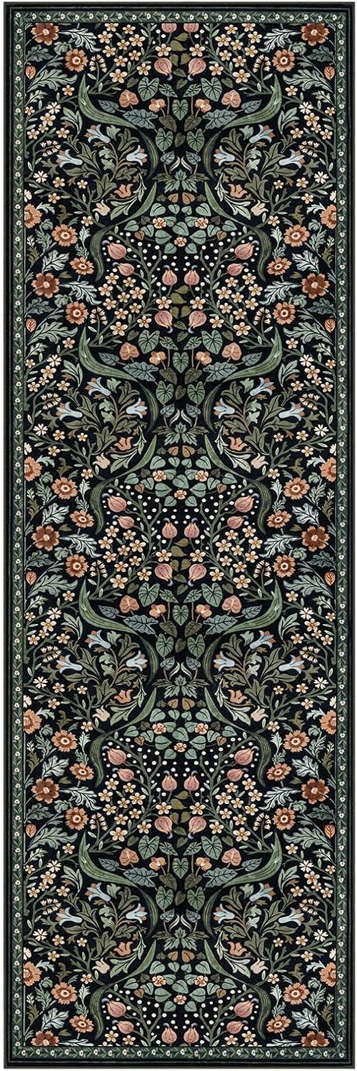 imageMoynesa Floral Washable 8x10 Rug Large Rugs for Living Room Green Soft 8 x 10 Boho Bedroom Rugs Non Slip Botanical Ultra Thin Floor Carpet for Dining Room Nursery GreenBlack