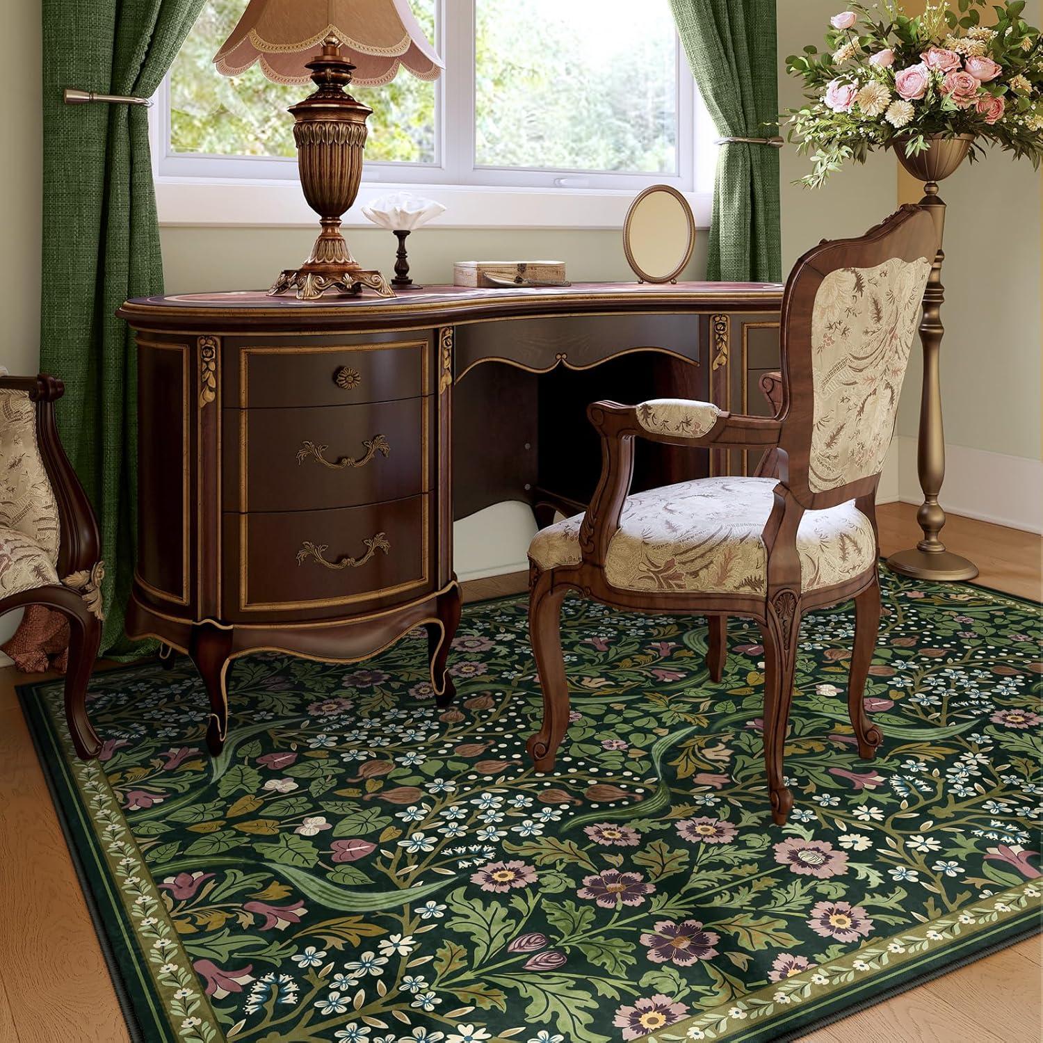 imageMoynesa Floral Washable 8x10 Rug Large Rugs for Living Room Green Soft 8 x 10 Boho Bedroom Rugs Non Slip Botanical Ultra Thin Floor Carpet for Dining Room Nursery GreenGreen