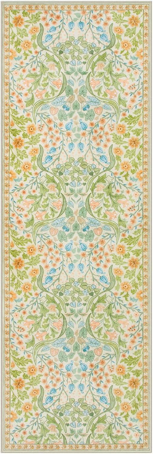 imageMoynesa Floral Washable 8x10 Rug Large Rugs for Living Room Green Soft 8 x 10 Boho Bedroom Rugs Non Slip Botanical Ultra Thin Floor Carpet for Dining Room Nursery GreenSpring