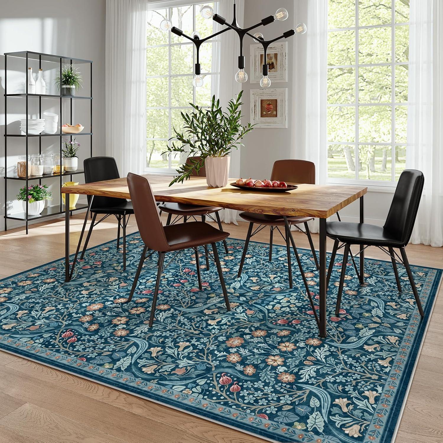 imageMoynesa Floral Washable 8x10 Rug Large Rugs for Living Room Green Soft 8 x 10 Boho Bedroom Rugs Non Slip Botanical Ultra Thin Floor Carpet for Dining Room Nursery GreenTeal