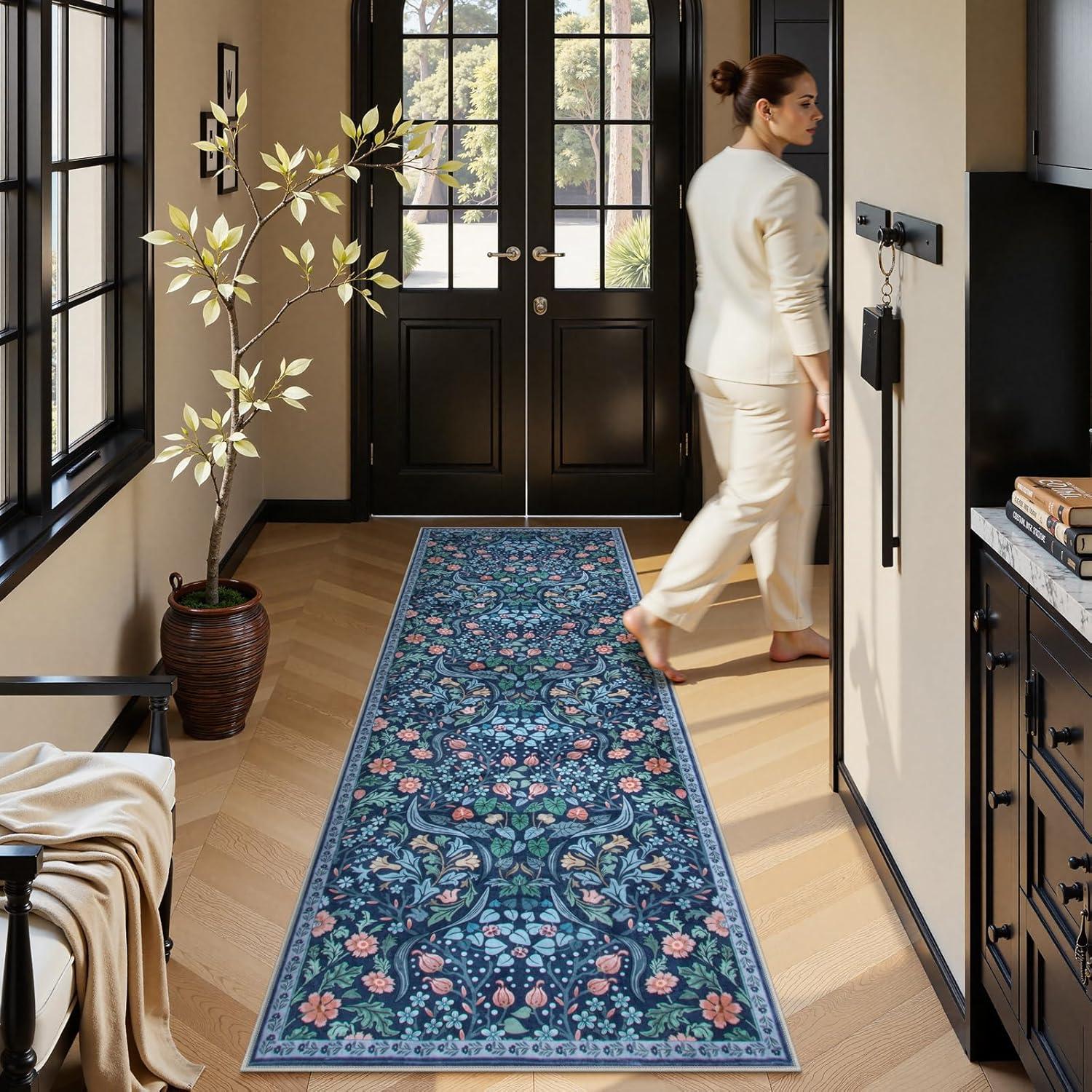 imageMoynesa Floral Washable 8x10 Rug Large Rugs for Living Room Green Soft 8 x 10 Boho Bedroom Rugs Non Slip Botanical Ultra Thin Floor Carpet for Dining Room Nursery GreenBlue