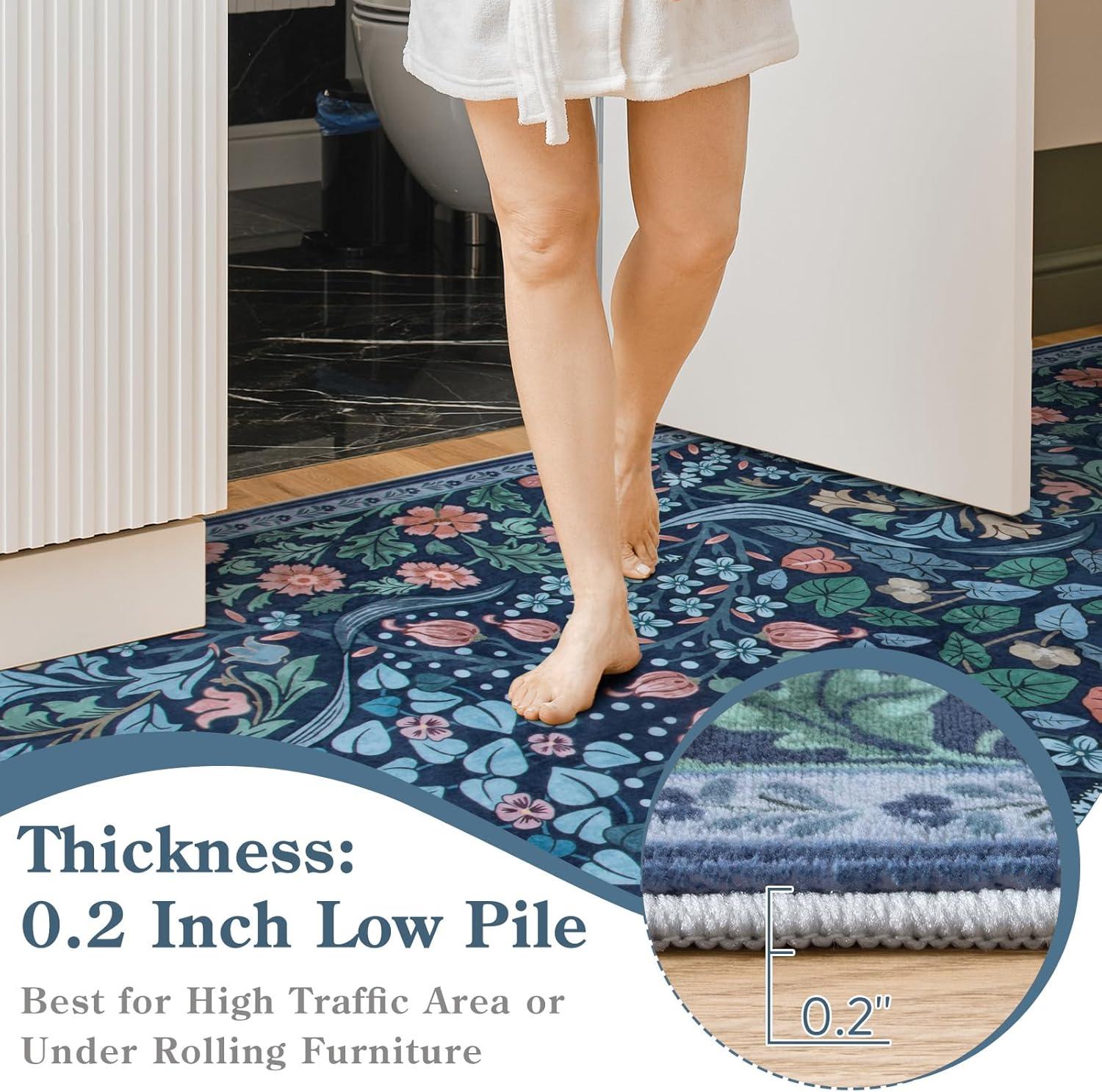 imageMoynesa Floral Washable 8x10 Rug Large Rugs for Living Room Green Soft 8 x 10 Boho Bedroom Rugs Non Slip Botanical Ultra Thin Floor Carpet for Dining Room Nursery GreenBlue