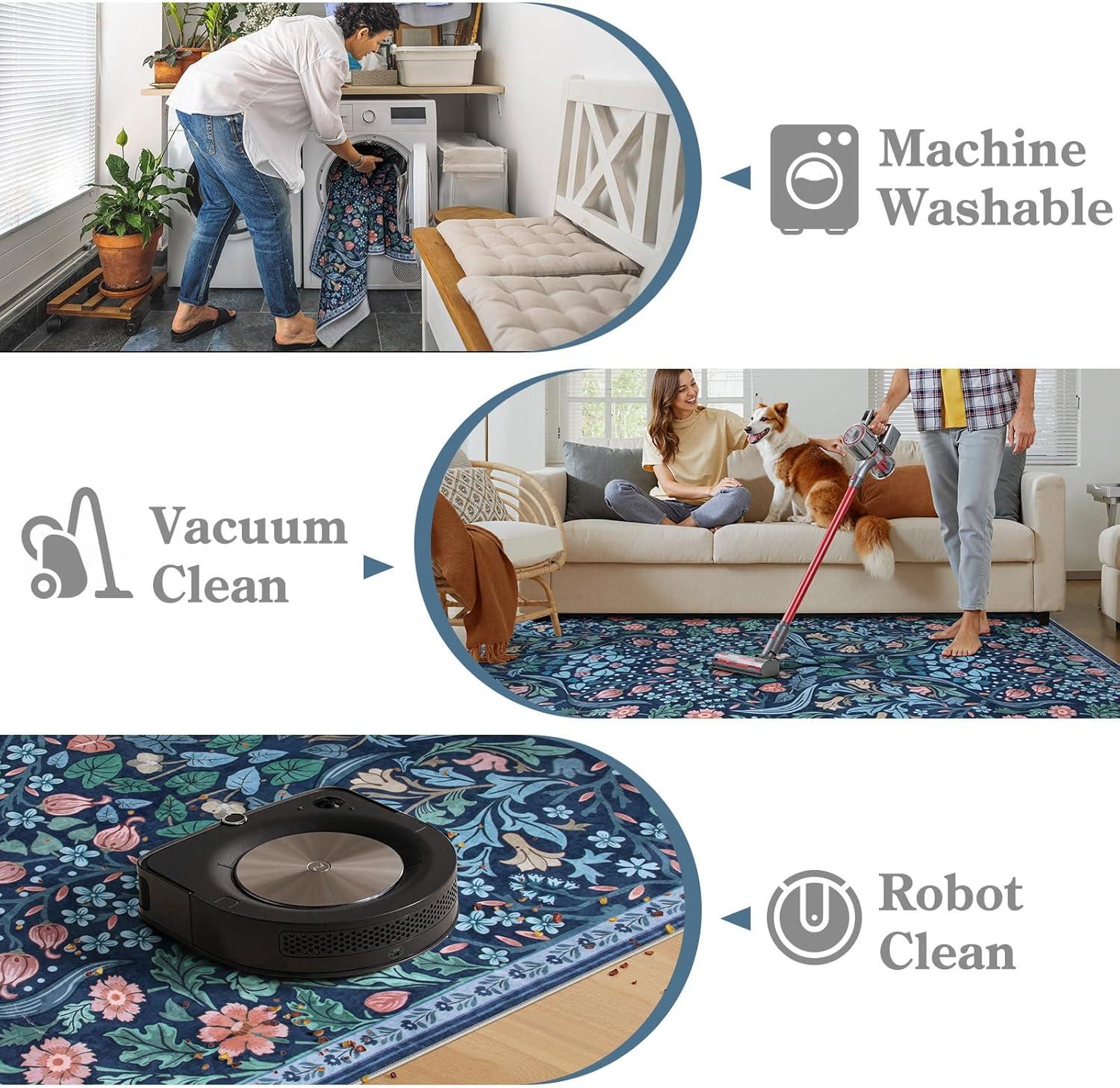 imageMoynesa Floral Washable 8x10 Rug Large Rugs for Living Room Green Soft 8 x 10 Boho Bedroom Rugs Non Slip Botanical Ultra Thin Floor Carpet for Dining Room Nursery GreenBlue