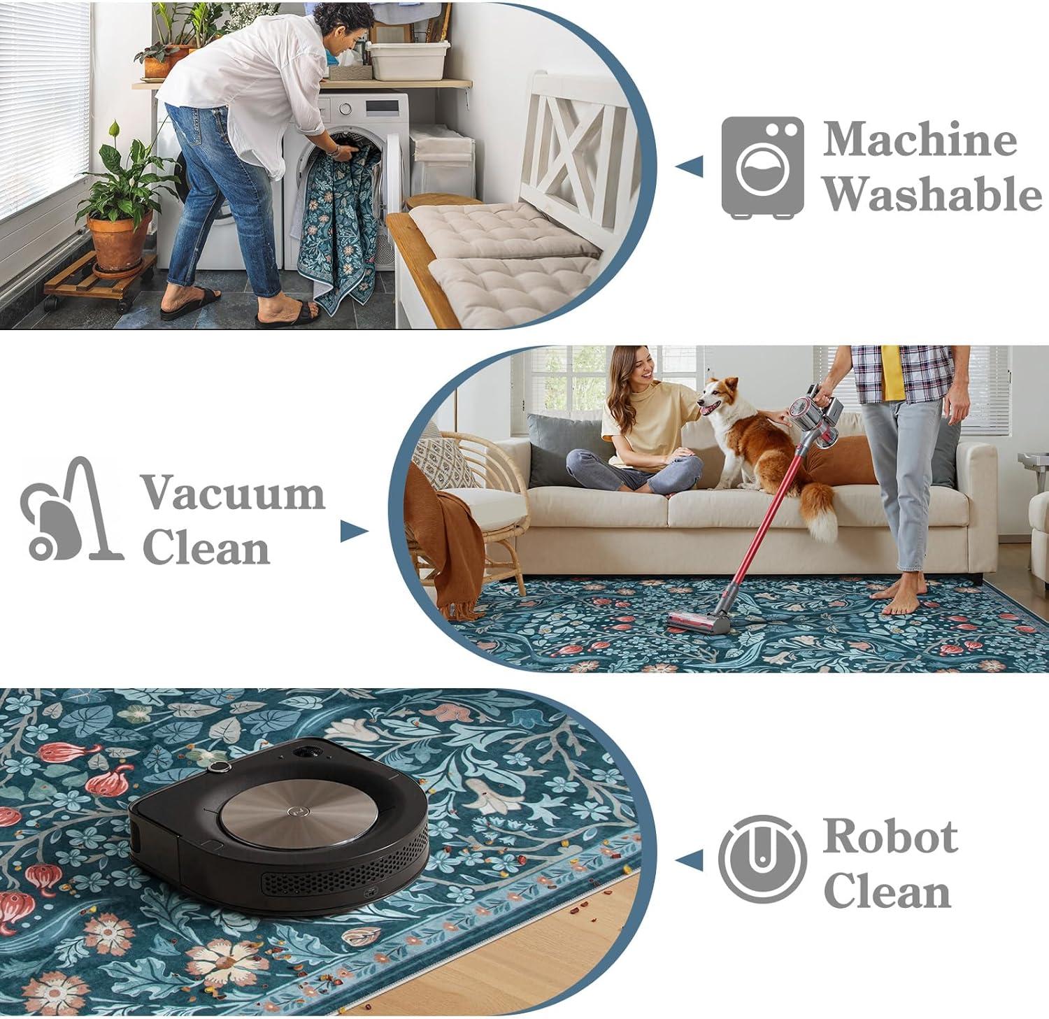 imageMoynesa Floral Washable 8x10 Rug Large Rugs for Living Room Green Soft 8 x 10 Boho Bedroom Rugs Non Slip Botanical Ultra Thin Floor Carpet for Dining Room Nursery GreenTeal