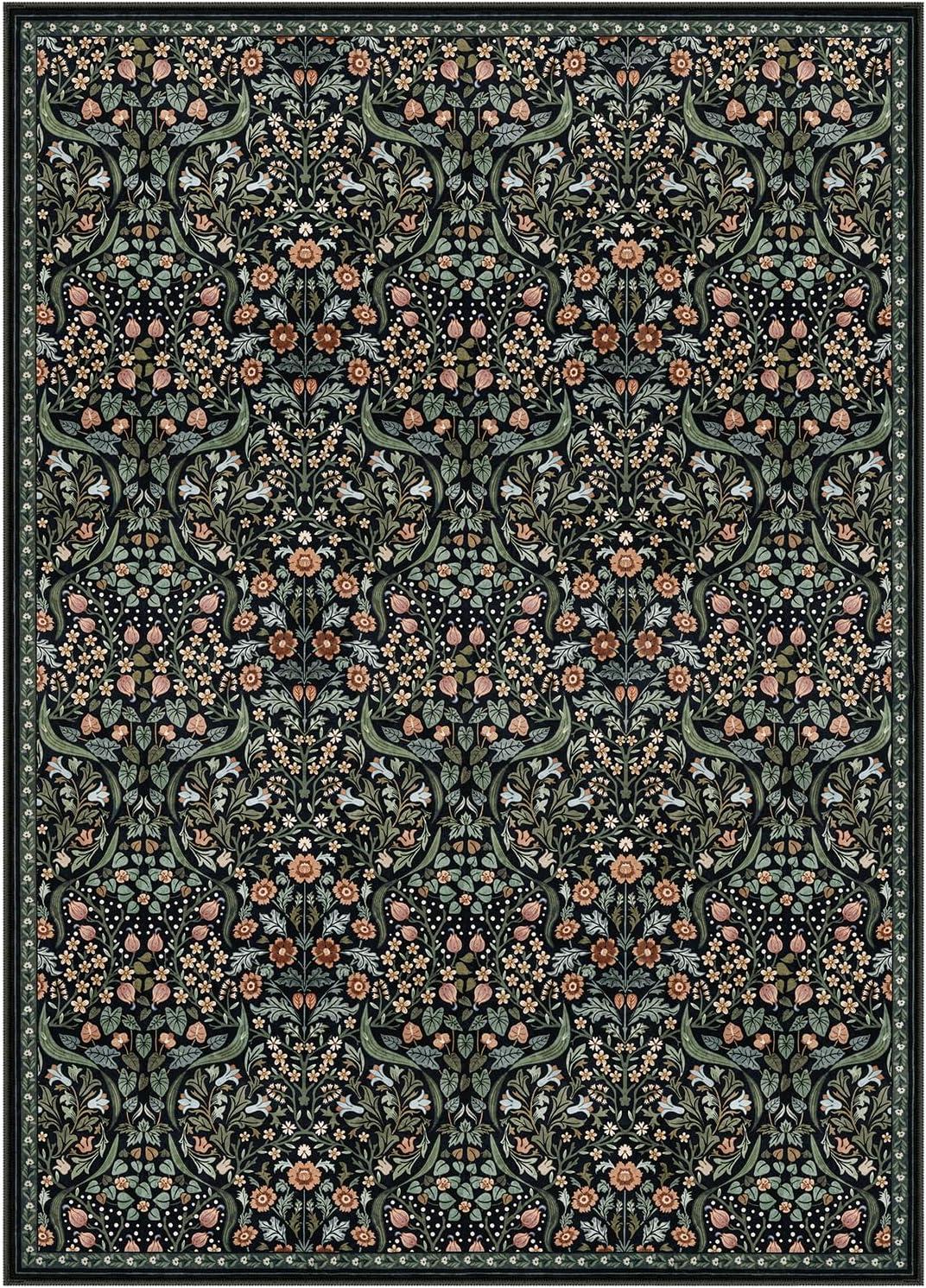 imageMoynesa Floral Washable 8x10 Rug Large Rugs for Living Room Green Soft 8 x 10 Boho Bedroom Rugs Non Slip Botanical Ultra Thin Floor Carpet for Dining Room Nursery GreenBlack