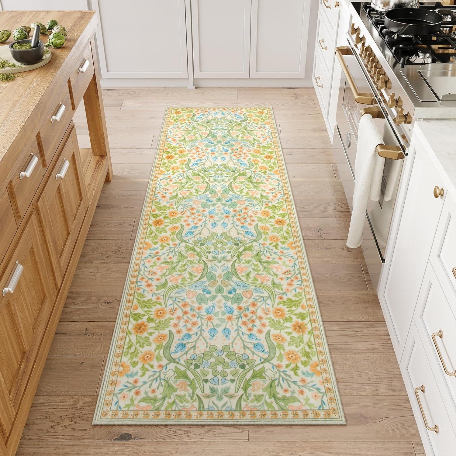 imageMoynesa Floral Washable 8x10 Rug Large Rugs for Living Room Green Soft 8 x 10 Boho Bedroom Rugs Non Slip Botanical Ultra Thin Floor Carpet for Dining Room Nursery GreenSpring