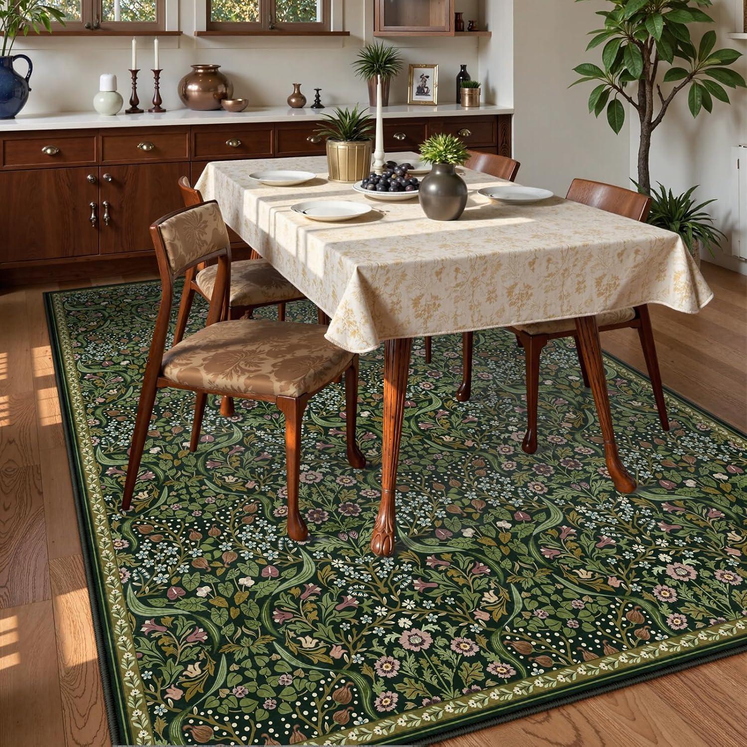 imageMoynesa Floral Washable 8x10 Rug Large Rugs for Living Room Green Soft 8 x 10 Boho Bedroom Rugs Non Slip Botanical Ultra Thin Floor Carpet for Dining Room Nursery GreenGreen