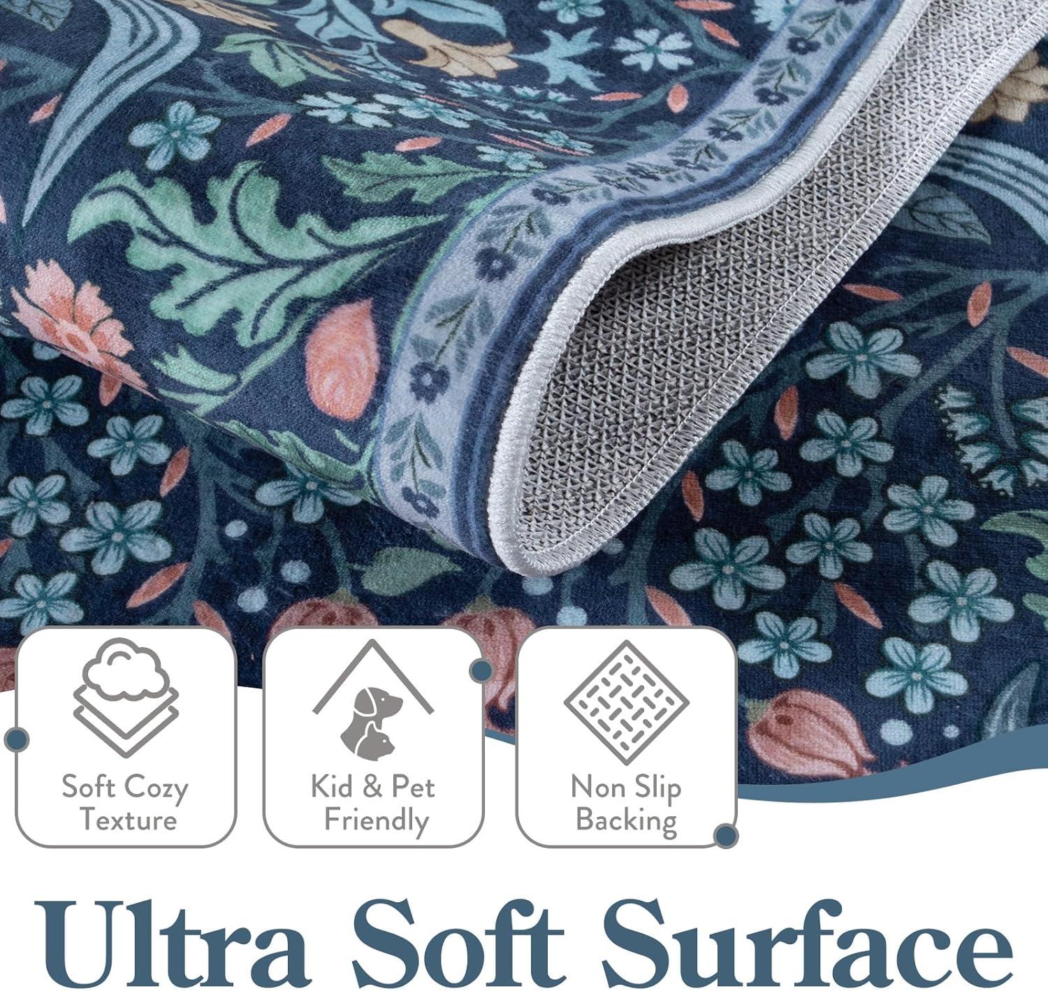 imageMoynesa Floral Washable 8x10 Rug Large Rugs for Living Room Green Soft 8 x 10 Boho Bedroom Rugs Non Slip Botanical Ultra Thin Floor Carpet for Dining Room Nursery GreenBlue