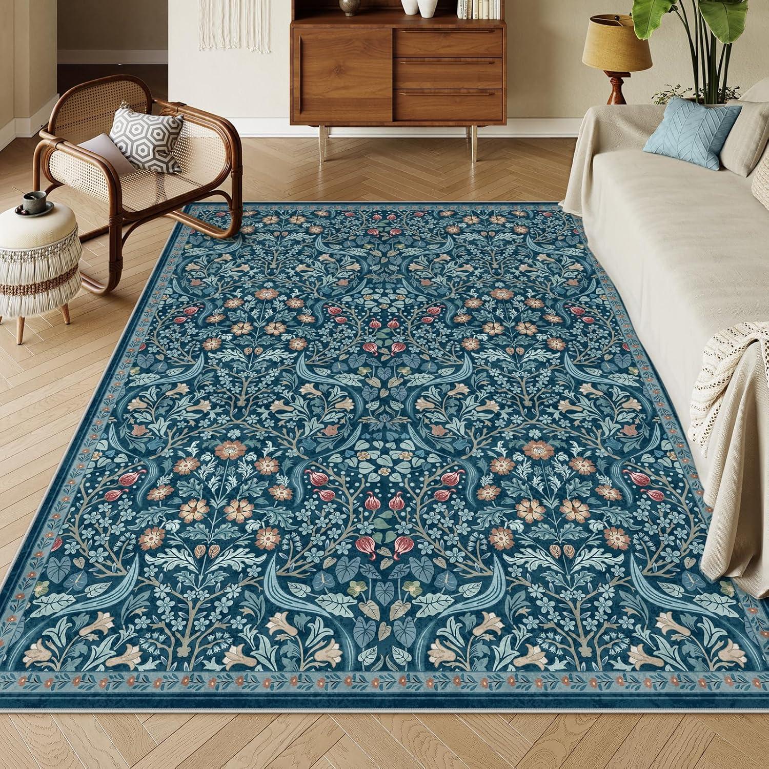 imageMoynesa Floral Washable 8x10 Rug Large Rugs for Living Room Green Soft 8 x 10 Boho Bedroom Rugs Non Slip Botanical Ultra Thin Floor Carpet for Dining Room Nursery GreenTeal