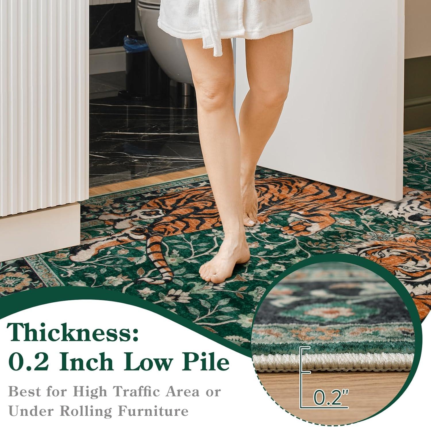 imageMoynesa Tiger Washable Rugs 8x10 Area Rugs for Living Room Soft Large Vintage 8x10 Bedroom Green Rug Botanical Non Slip Ultra Thin Floor Carpet for Dining Room Home OfficeGreen