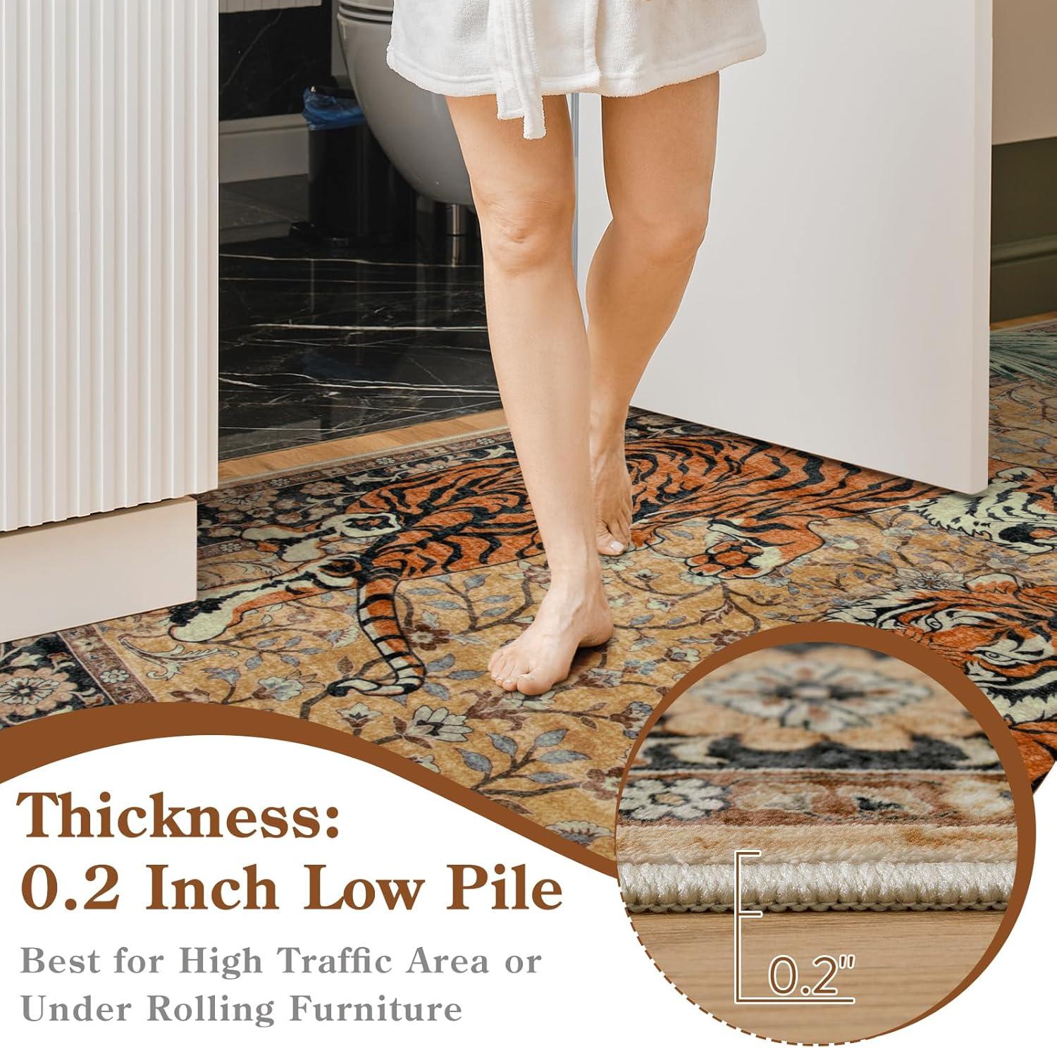 imageMoynesa Tiger Washable Rugs 8x10 Area Rugs for Living Room Soft Large Vintage 8x10 Bedroom Green Rug Botanical Non Slip Ultra Thin Floor Carpet for Dining Room Home OfficeCamel