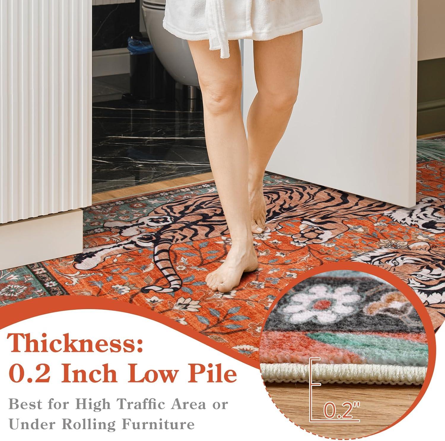 imageMoynesa Tiger Washable Rugs 8x10 Area Rugs for Living Room Soft Large Vintage 8x10 Bedroom Green Rug Botanical Non Slip Ultra Thin Floor Carpet for Dining Room Home OfficeRust