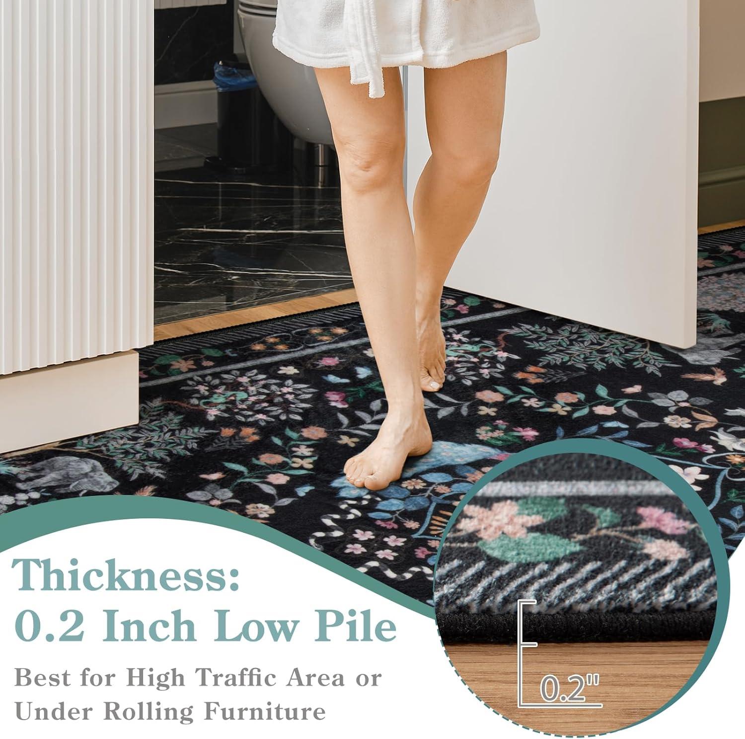 imageMoynesa Washable 8x10 Area Rugs for Living Room Boho Floral Soft Blue 8 x 10 Dining Room Rug Non Slip Ultra Thin Stain Resistant Large Floor Carpet for Bedroom Home OfficeBlack