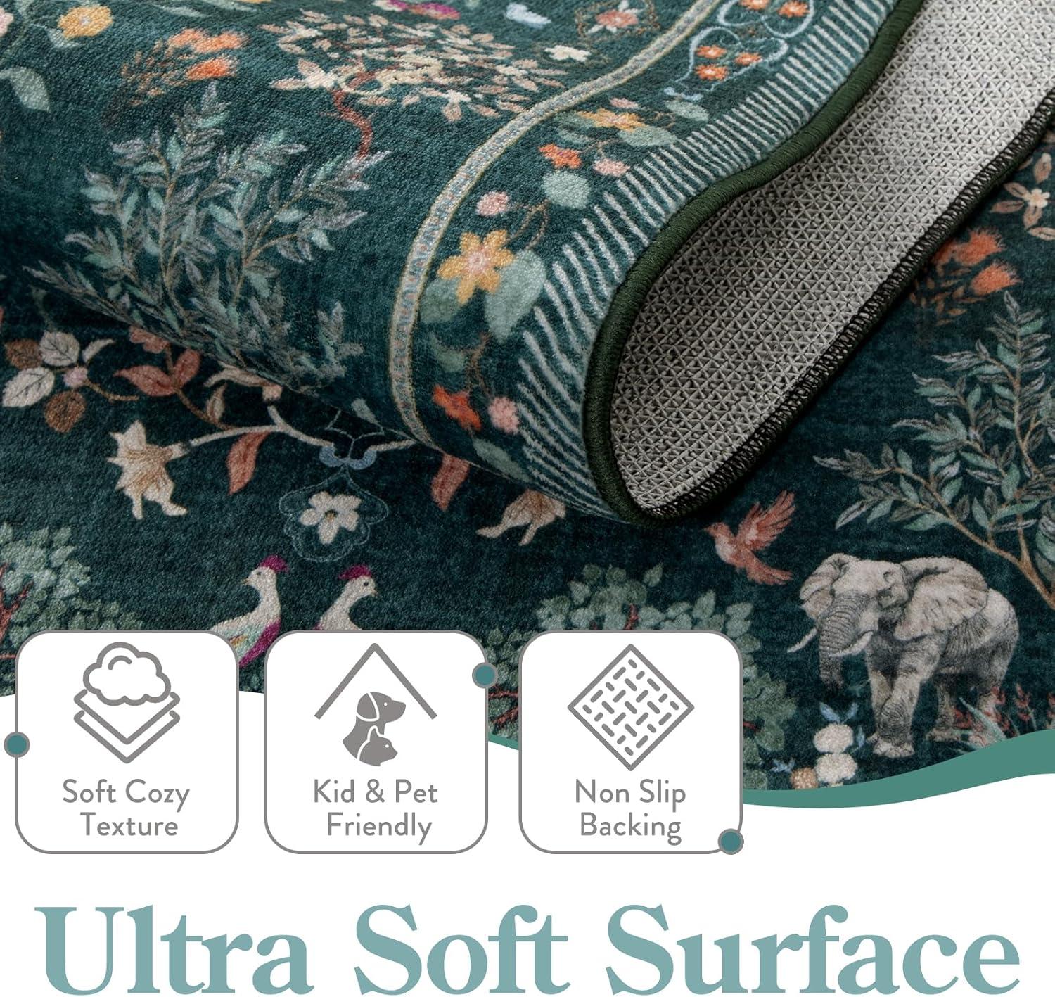 imageMoynesa Washable 8x10 Area Rugs for Living Room Boho Floral Soft Blue 8 x 10 Dining Room Rug Non Slip Ultra Thin Stain Resistant Large Floor Carpet for Bedroom Home OfficeGreen